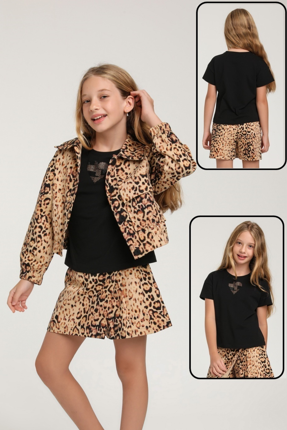 ESCABEL Taşlı Kalpli KIz Tshirt - Siyah