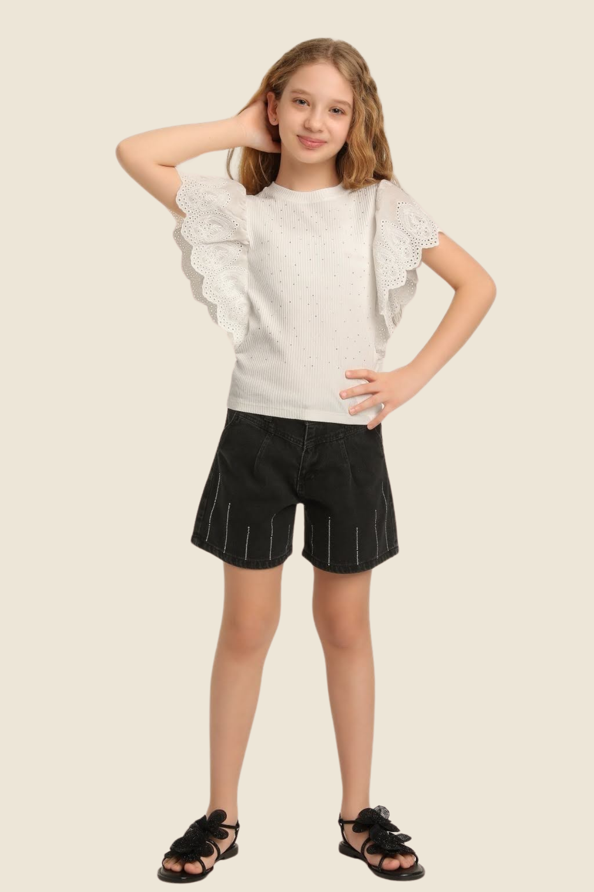 ESCABEL Taşlı Kız Şort - Siyah