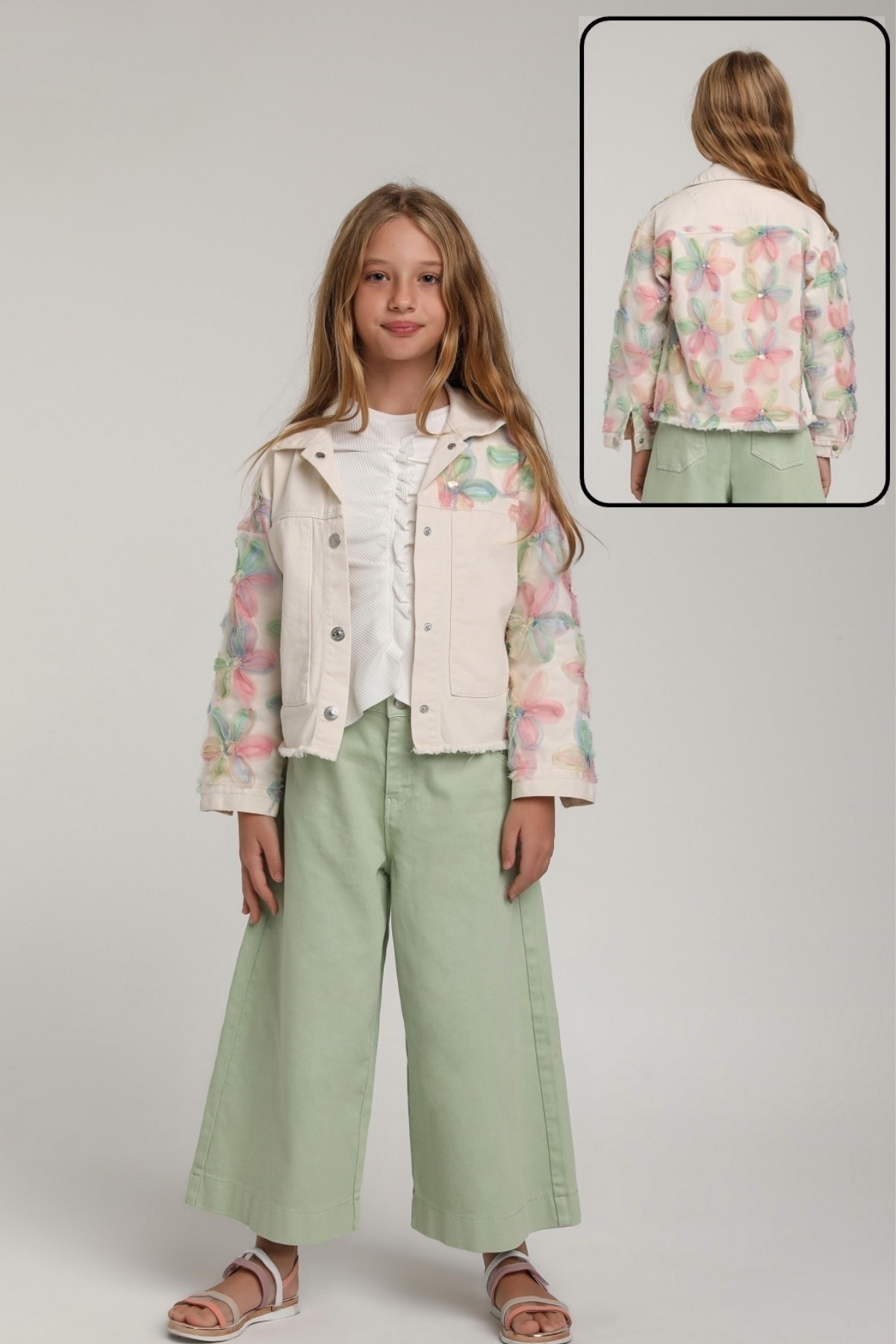 ESCABEL Tül Çiçekli Ceket - Ekru