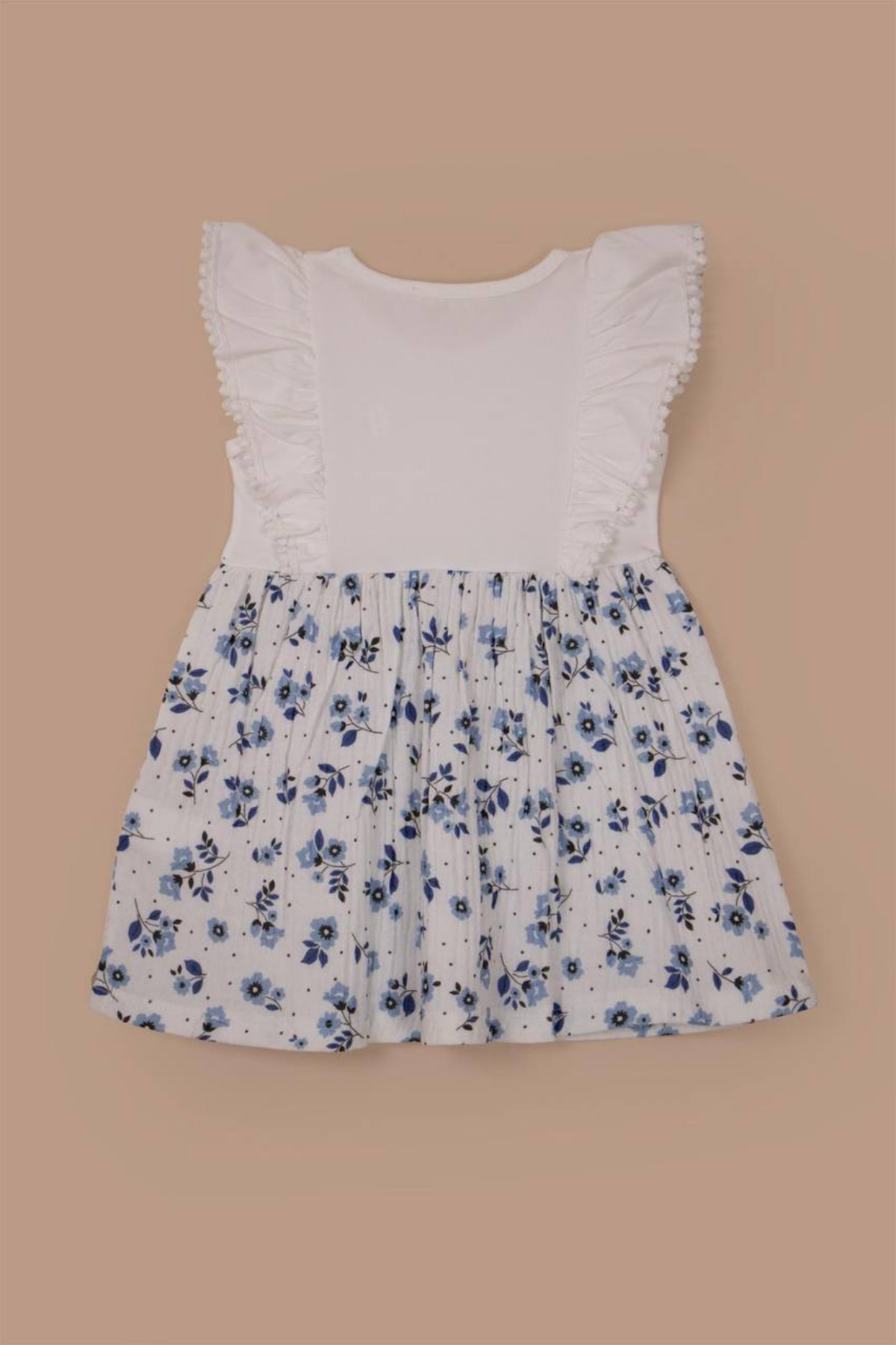 Etekleri Çiçekli Elbise - Beyaz