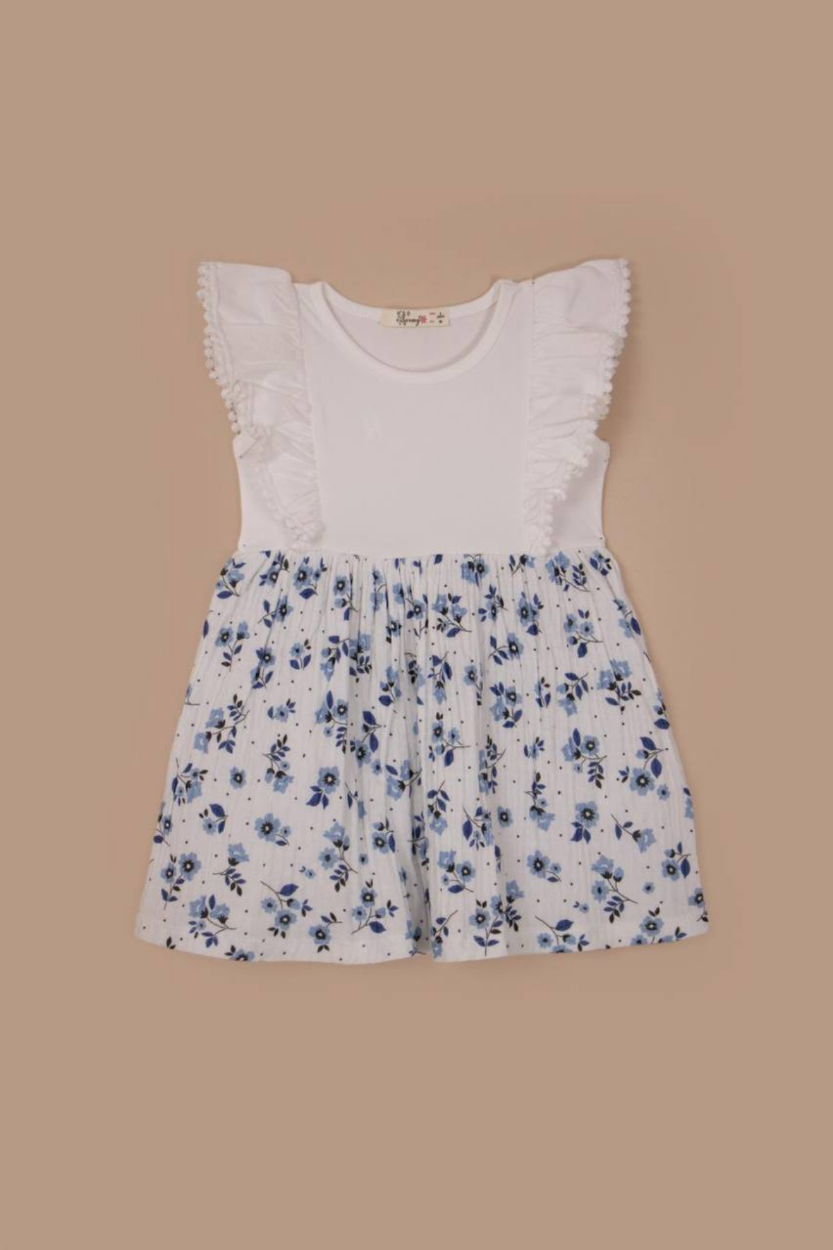 Etekleri Çiçekli Elbise - Beyaz