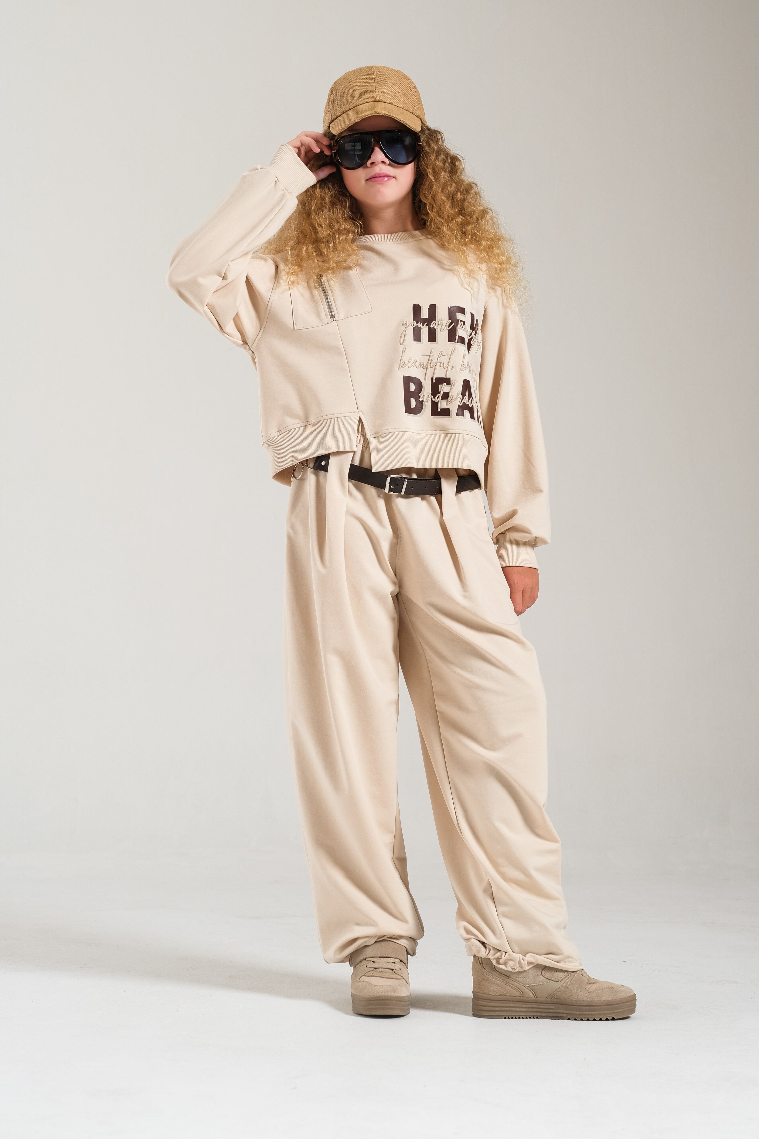 Fermuarlı Kız Sweat - Bej