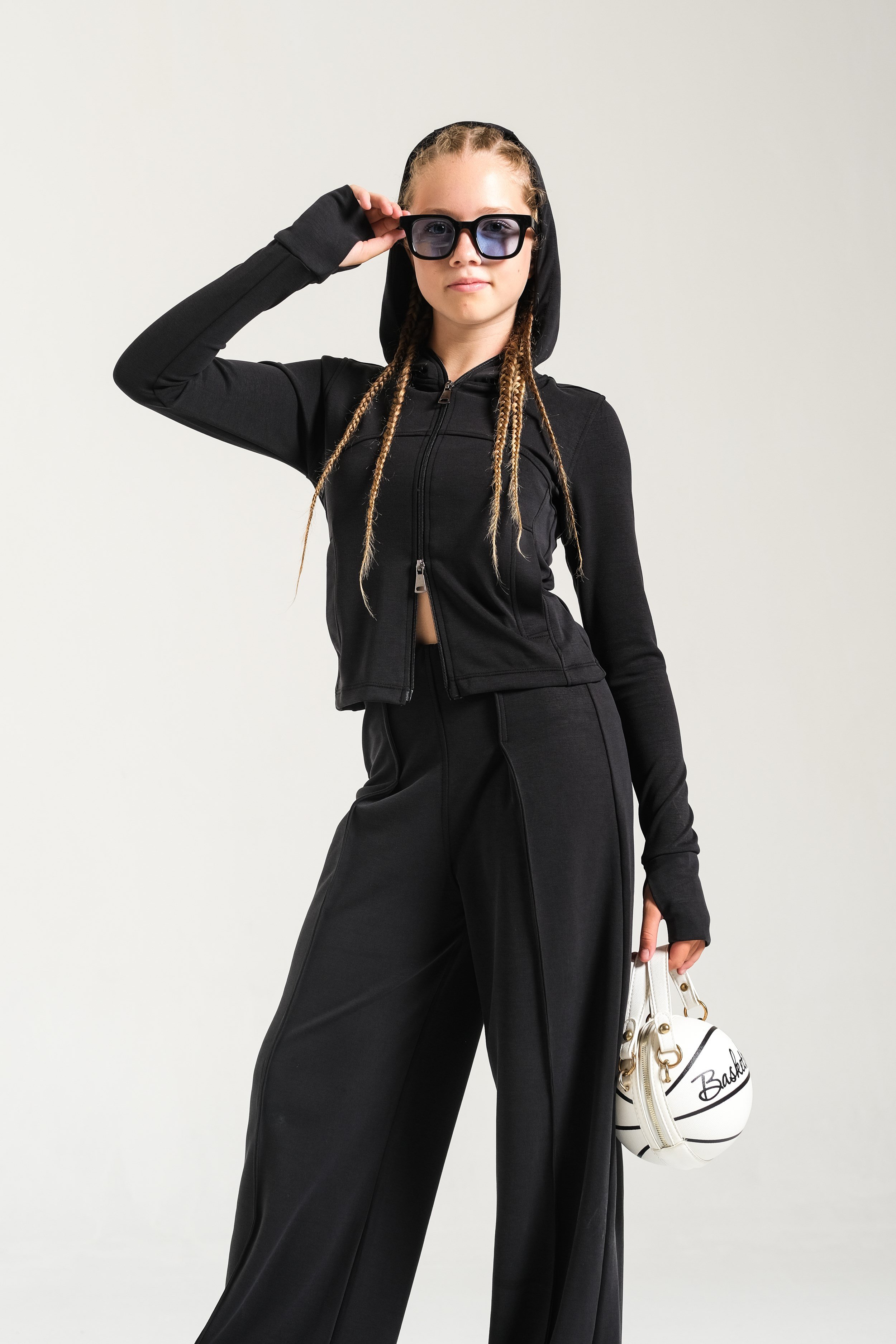 Fermuarlı Kız Sweat Tişört - Siyah