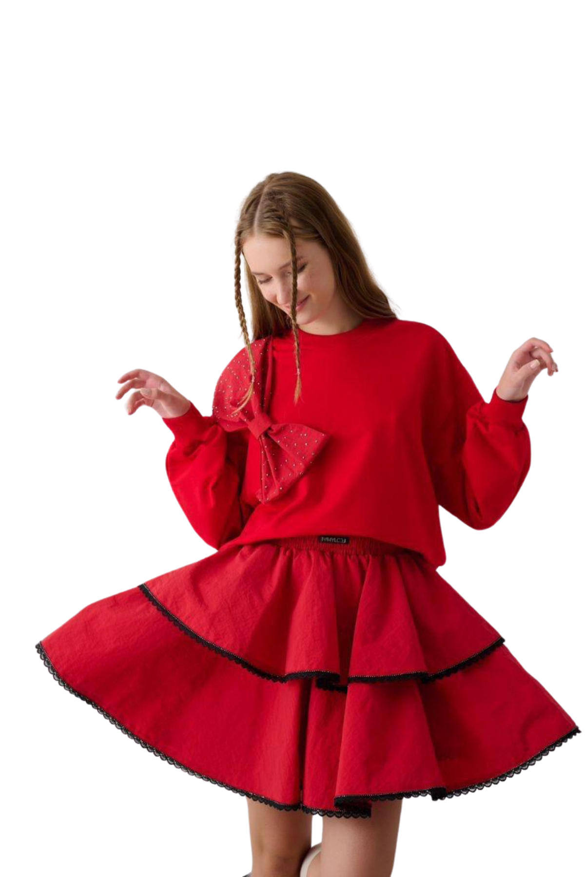 Fiyonklu Kız Sweat - Kırmızı