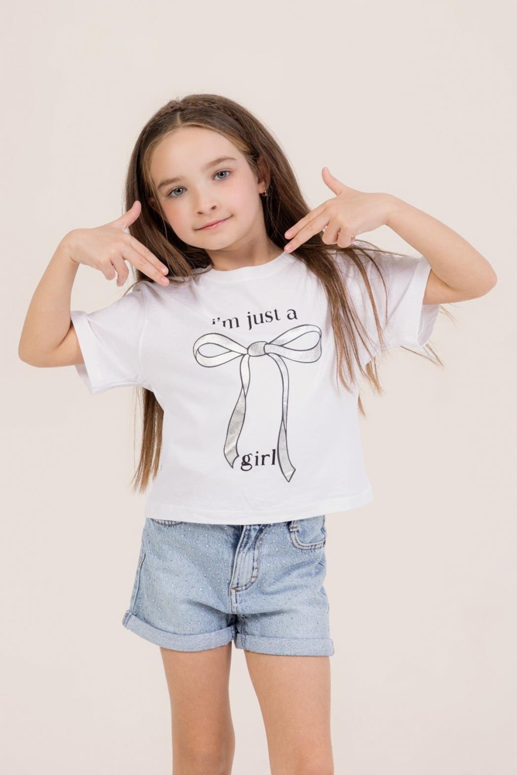 Fiyonklu Kız Tişört - Beyaz