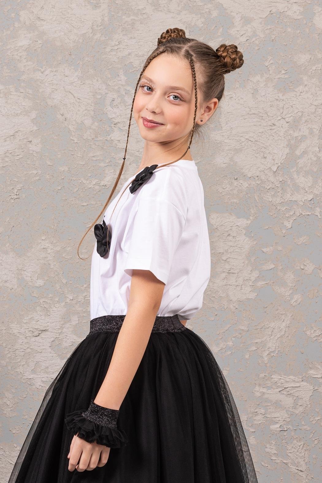 FLOWERS YAZILI KIZ T-SHIRT