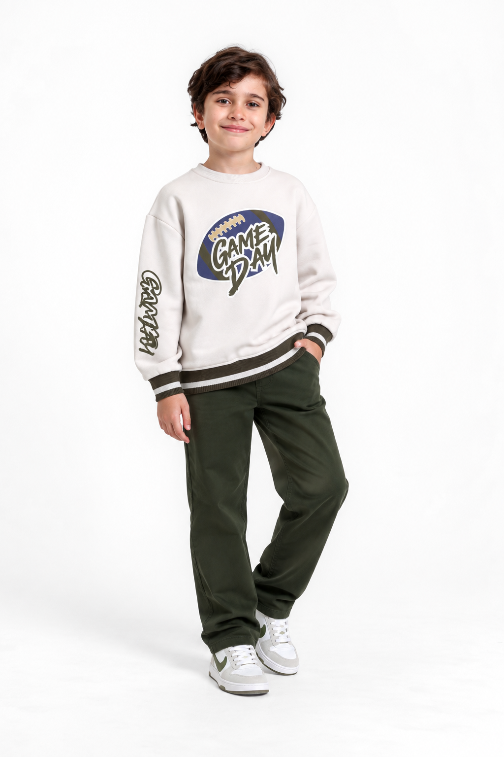 Game Day Baskılı Erkek Sweat - Gri
