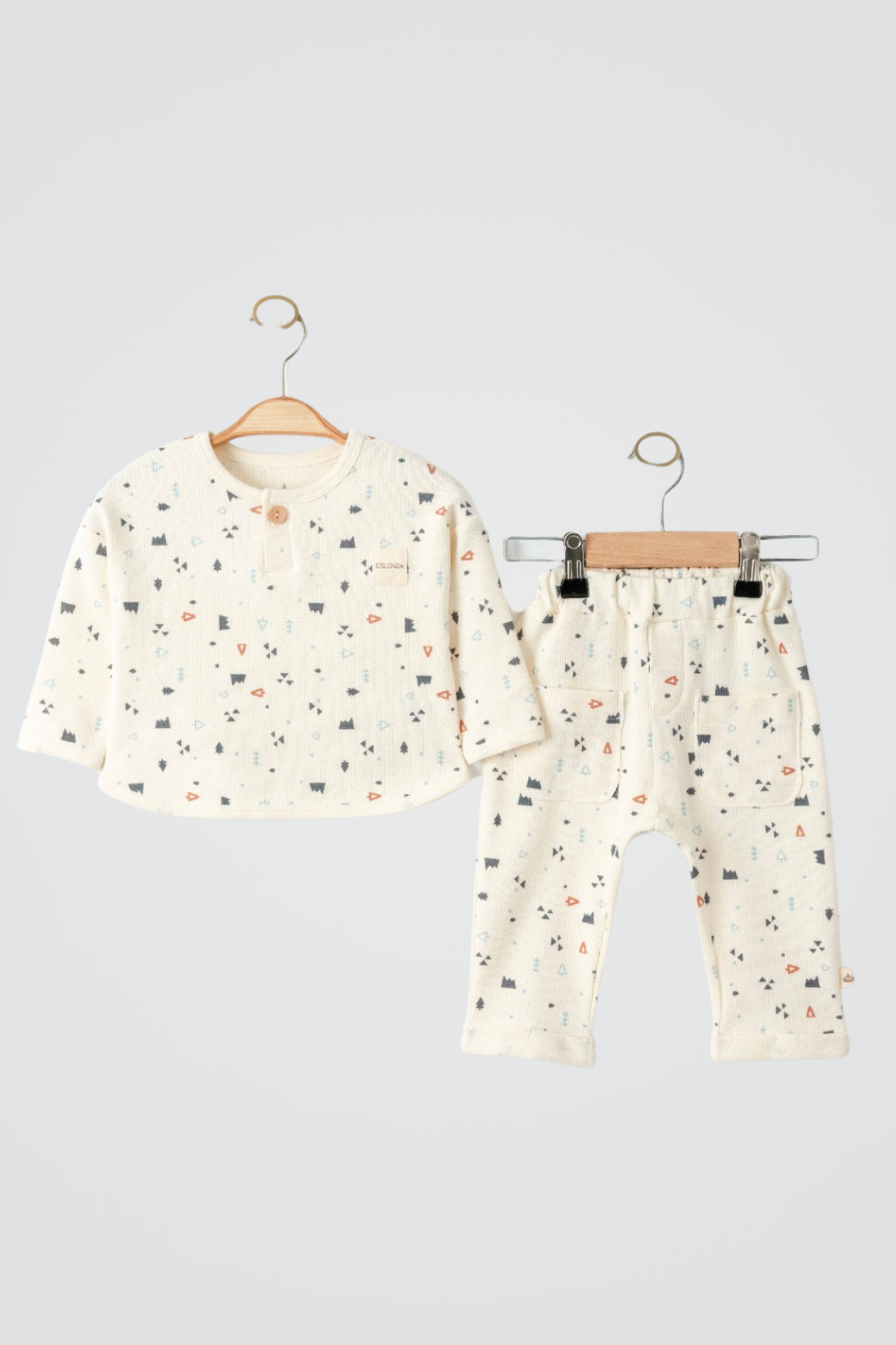 Geometrik Waffle Erkek Takım - Ekru