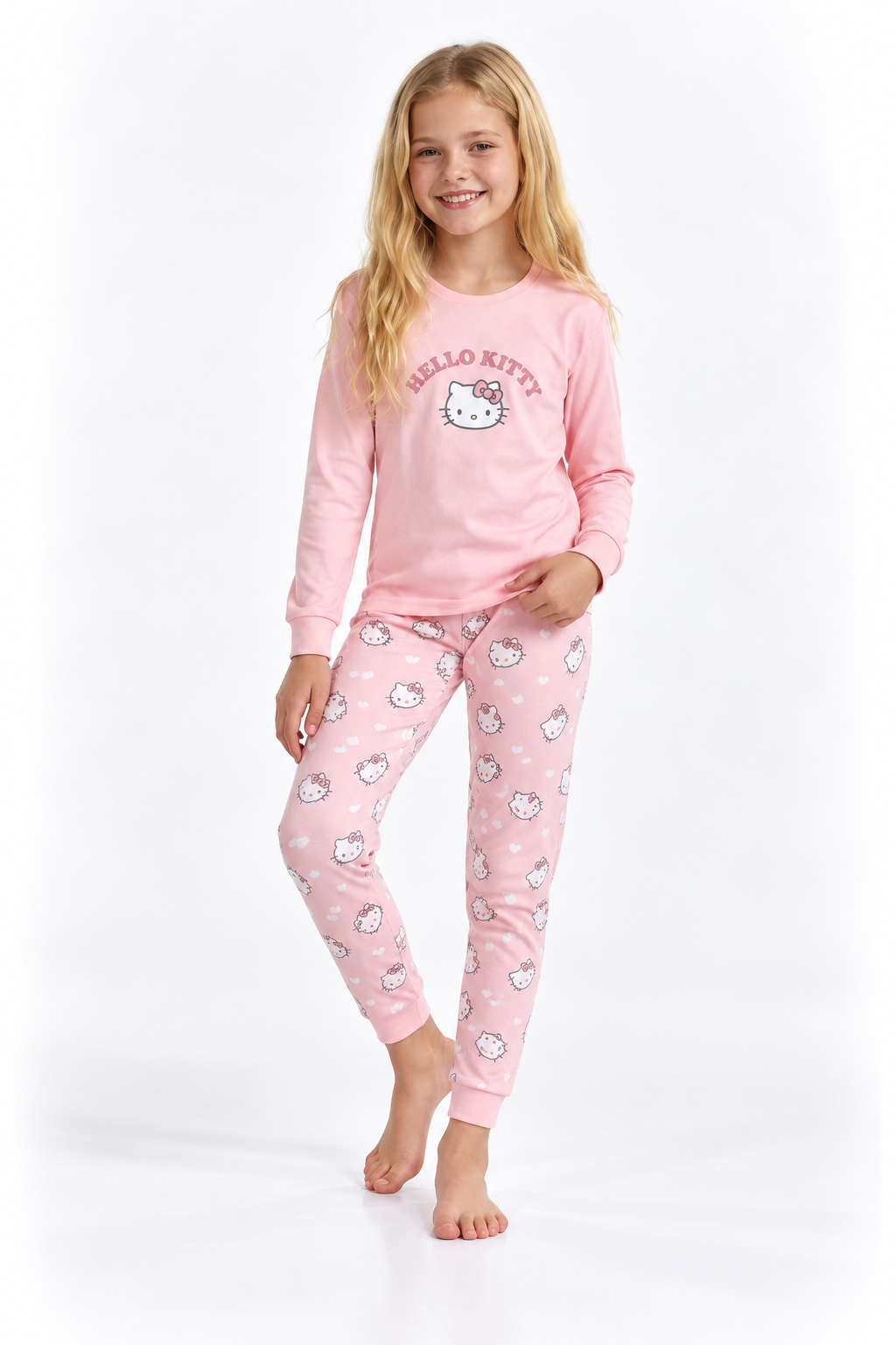 Hello Kıttyli Kız Pijama Takımı - Pembe