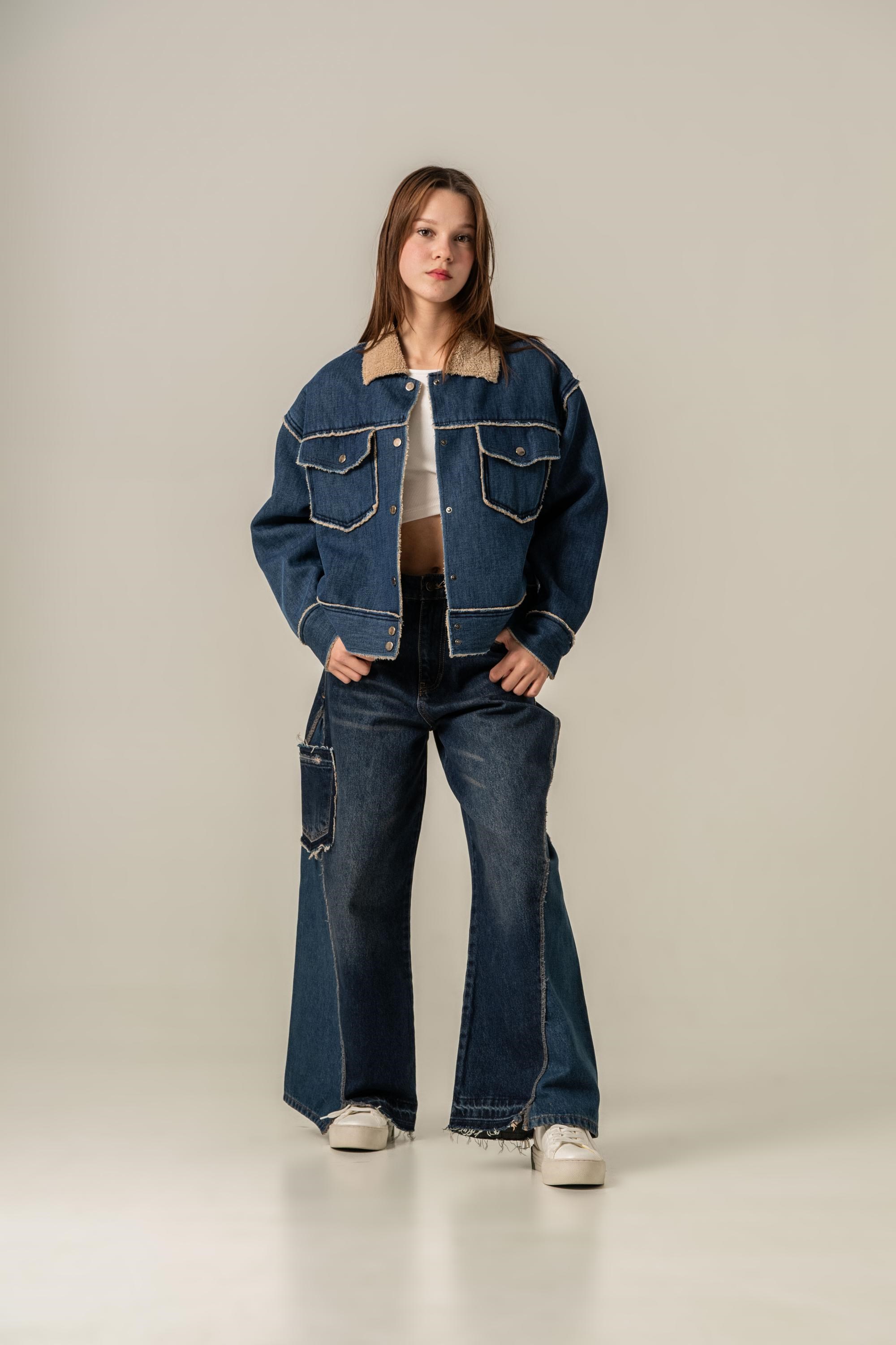 İçi Peluş Denim Kız Ceket - Bej