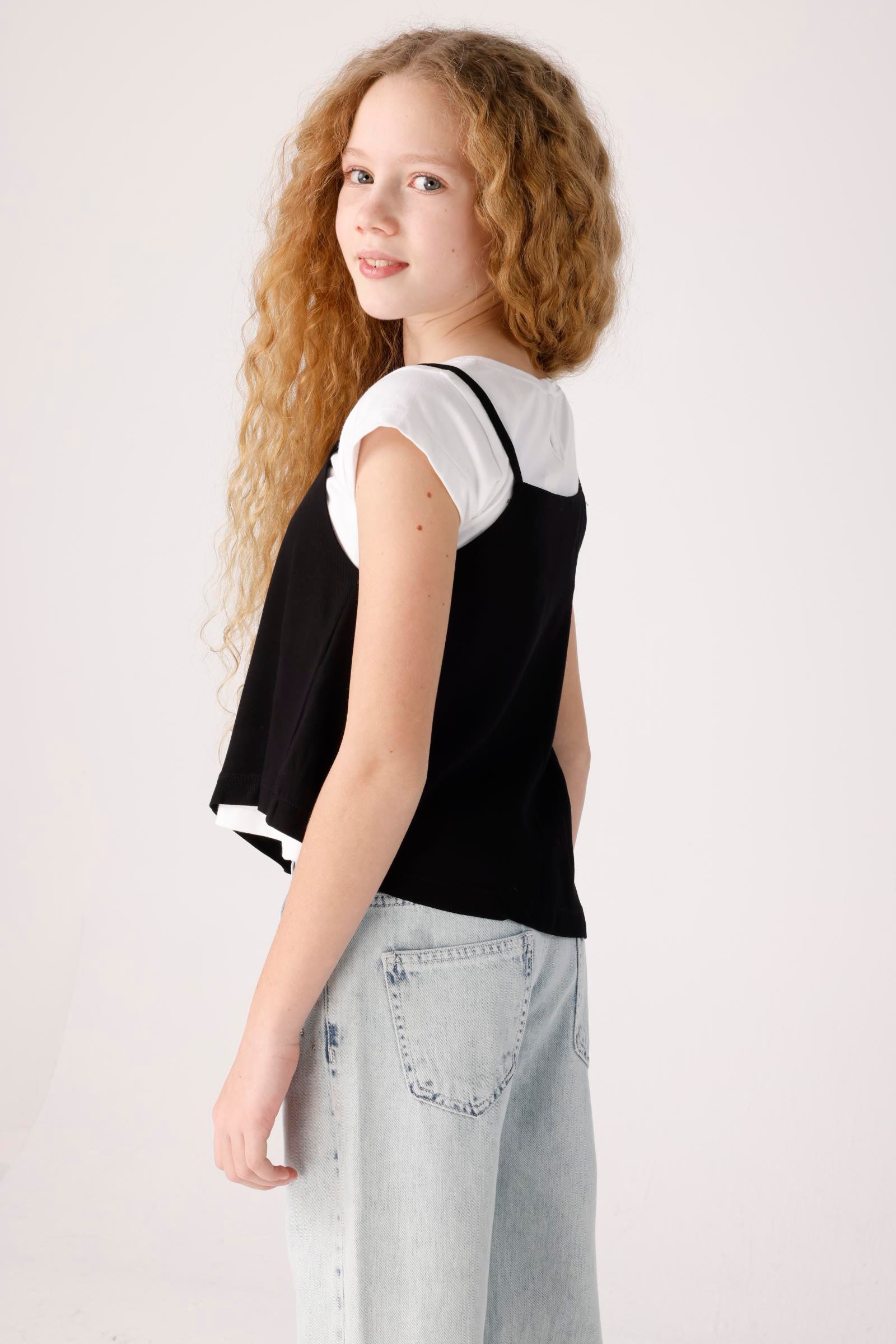 İkili Asimetrik Kız Tshirt - Beyaz