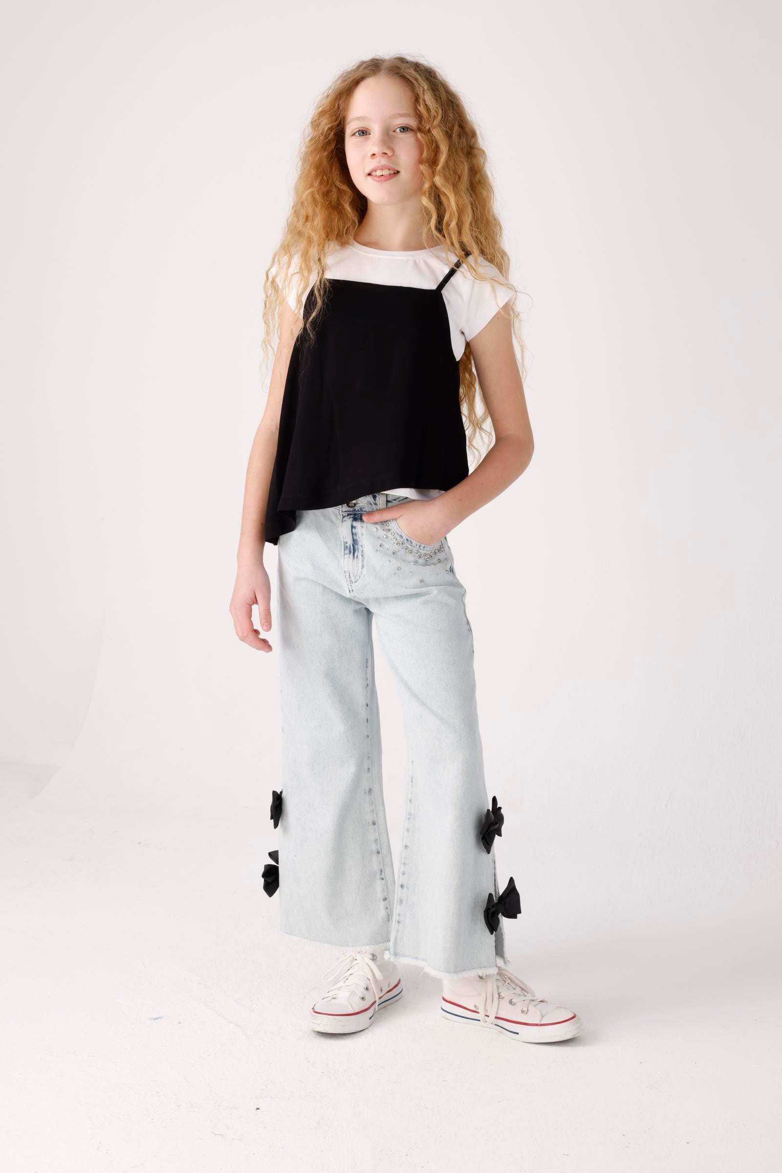 İkili Asimetrik Kız Tshirt - Beyaz