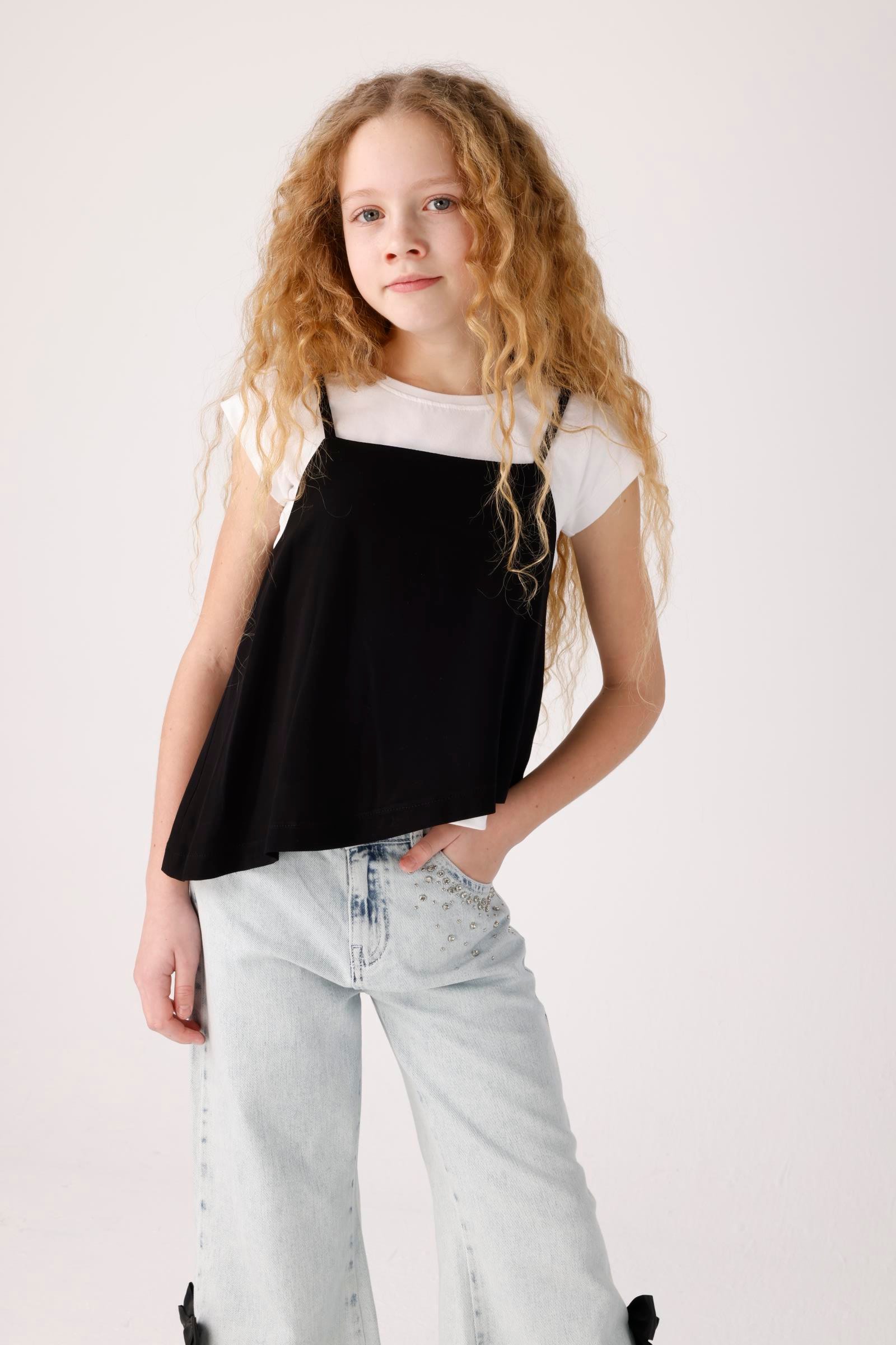 İkili Asimetrik Kız Tshirt - Beyaz