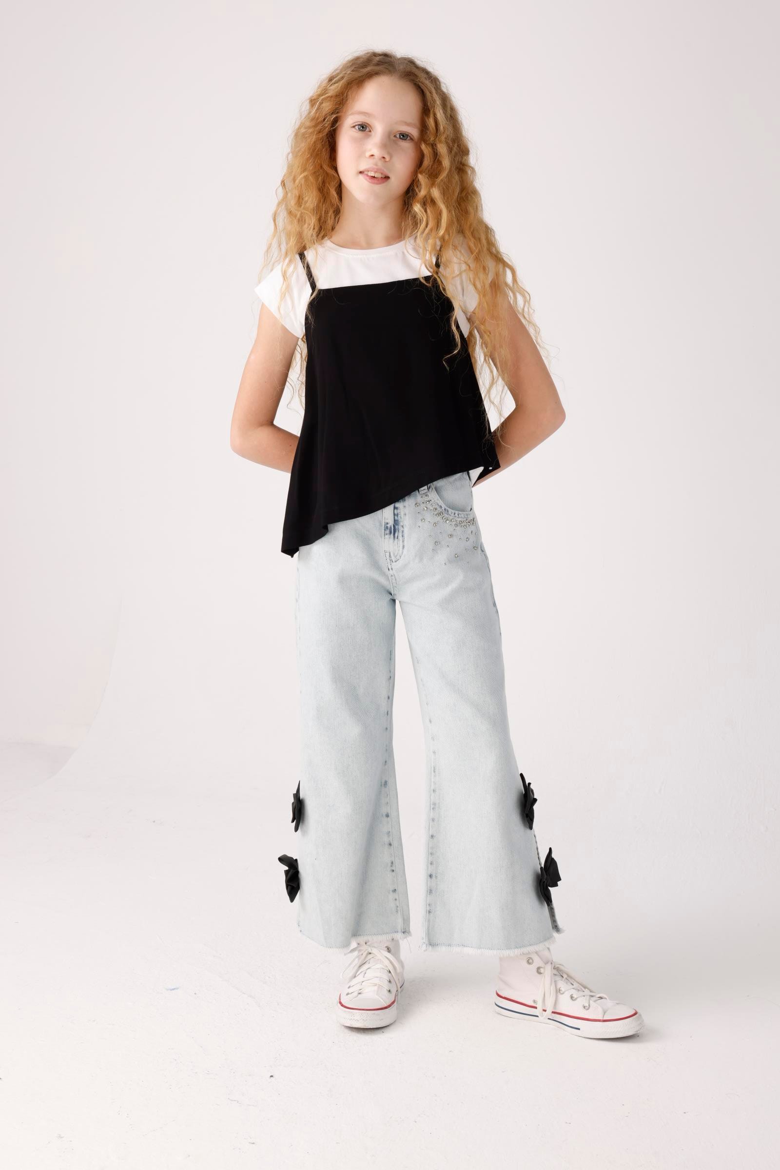 İkili Asimetrik Kız Tshirt - Beyaz