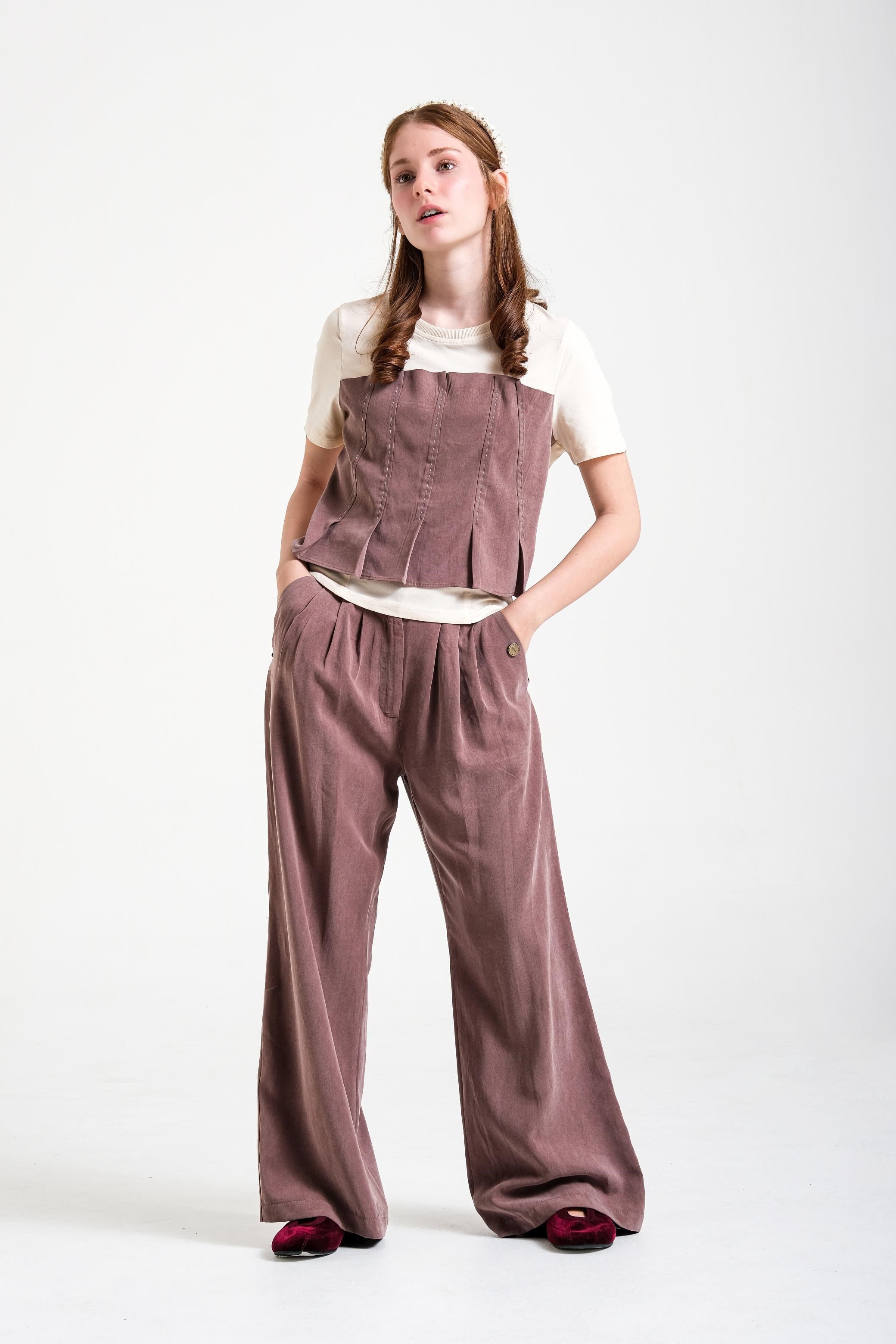 İnce Gabardin Kız Pantolon - Kahverengi