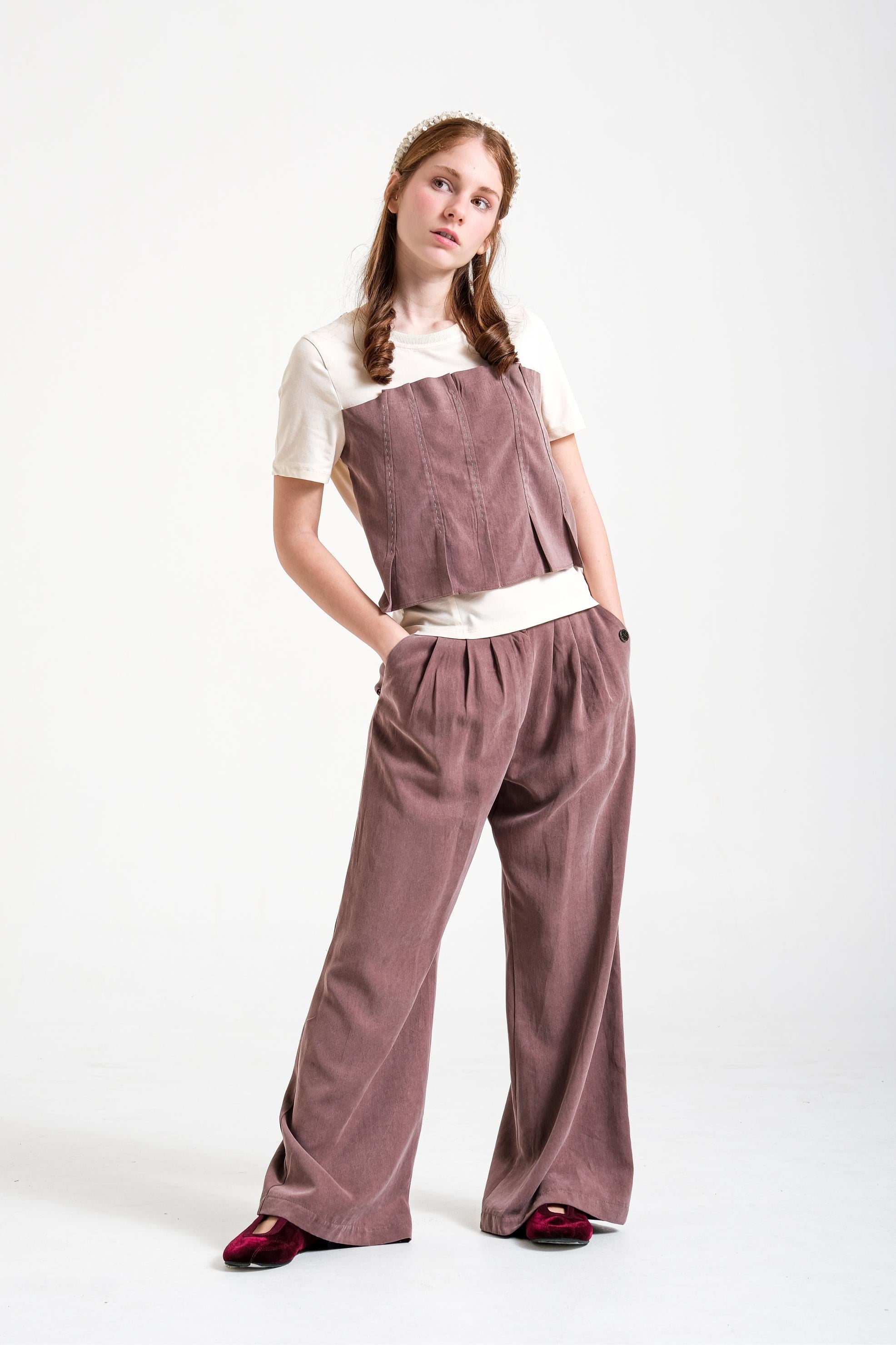 İnce Gabardin Kız Pantolon - Kahverengi