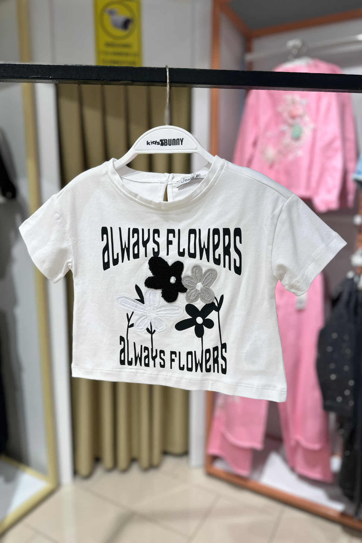 JENA Always Flowers Kız Tişört - Beyaz