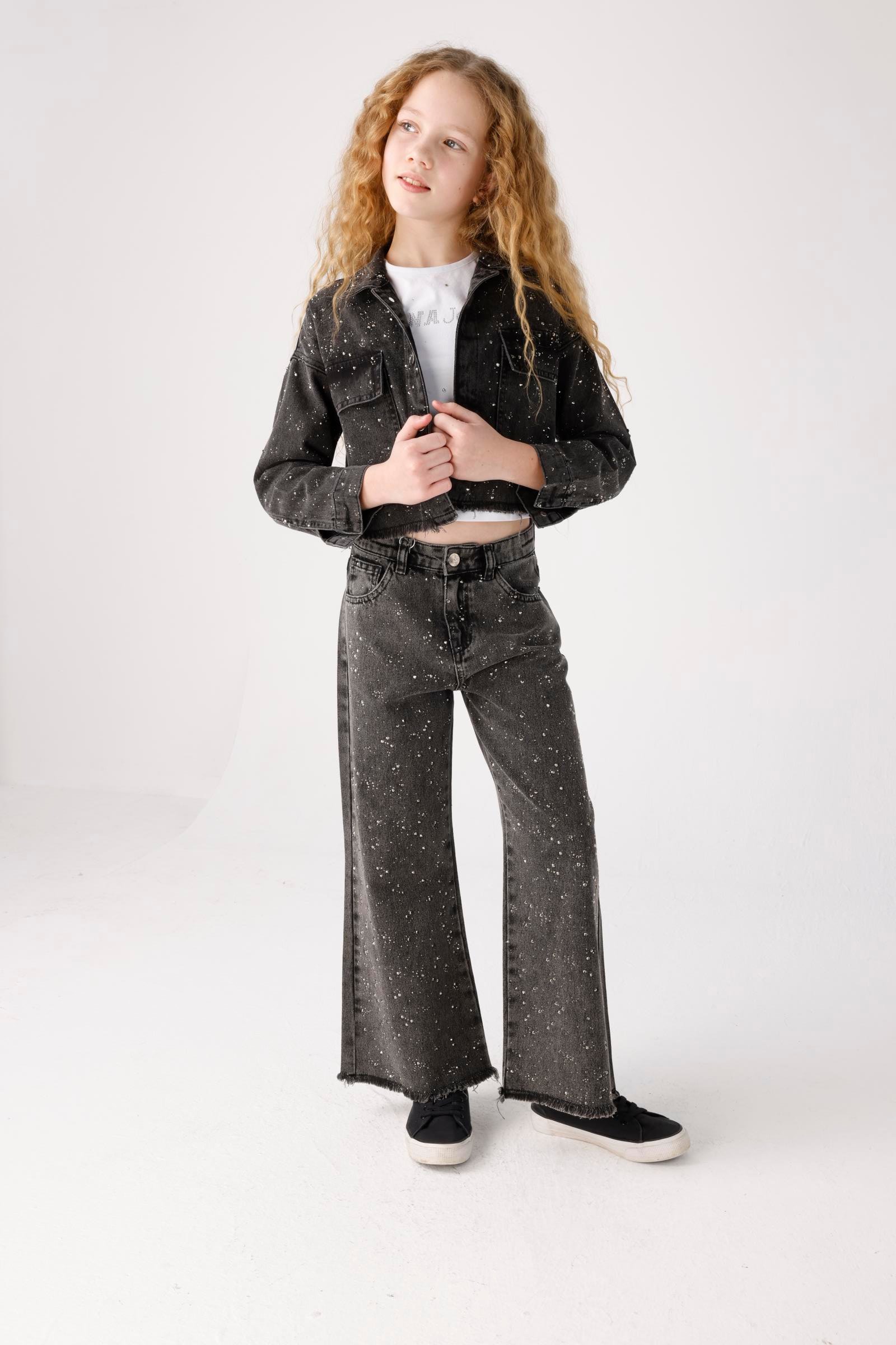 JENA Daimond Denim Kız Pantolon - Siyah