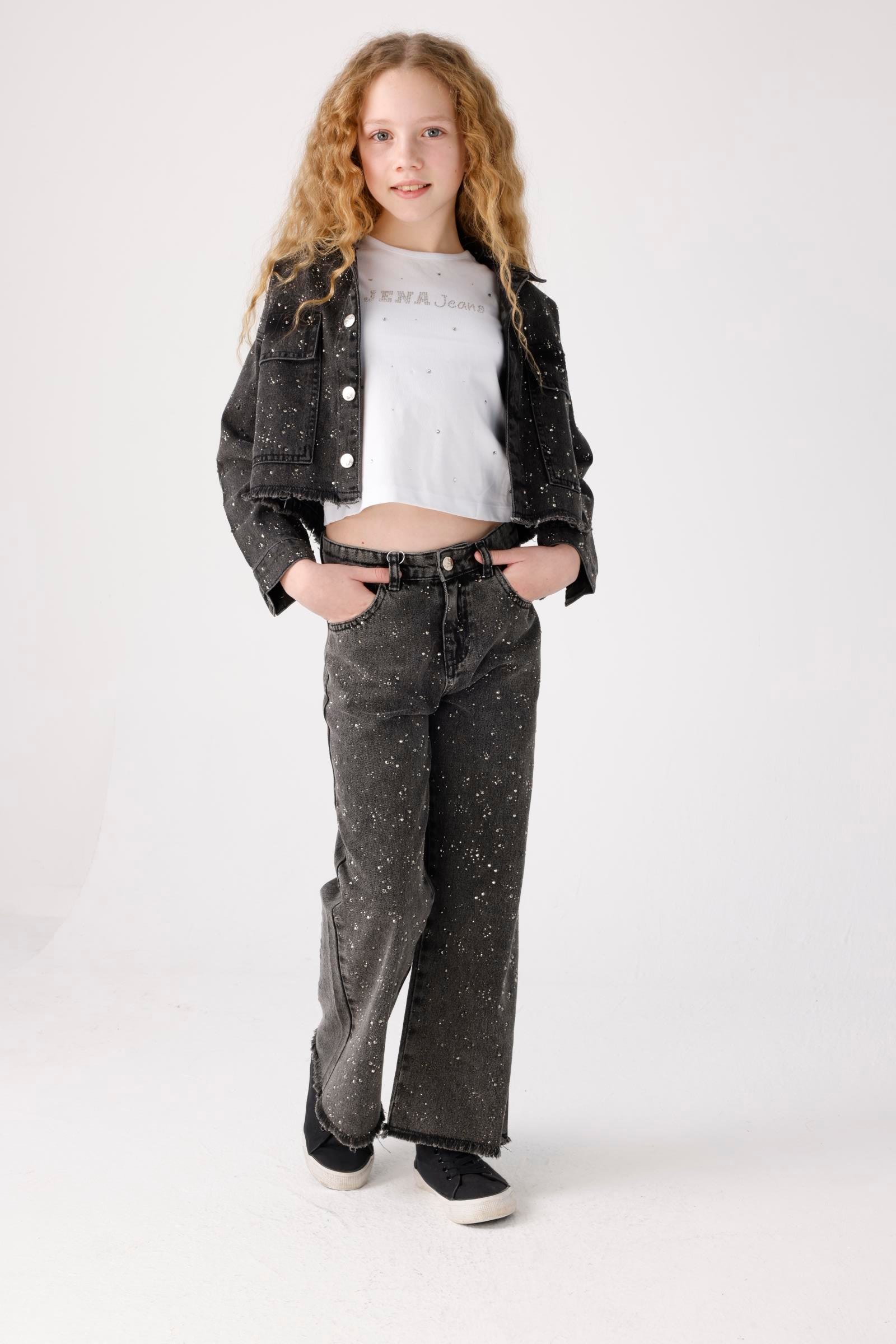 JENA Daimond Denim Kız Pantolon - Siyah