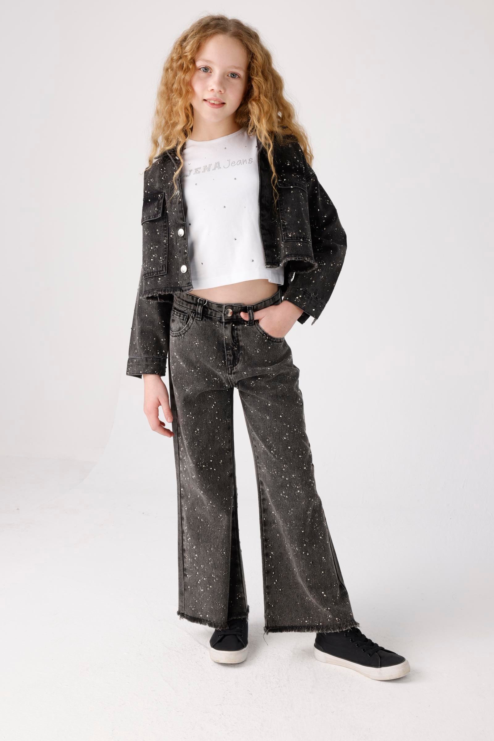 JENA Daimond Denim Kız Pantolon - Siyah