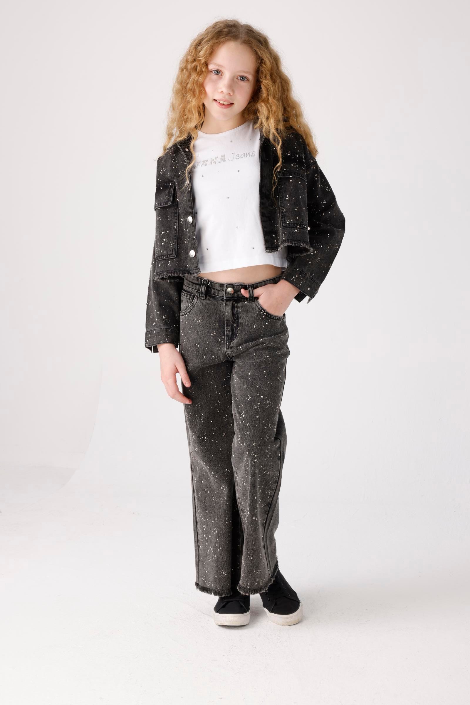 JENA Daimond Denim Kız Pantolon - Siyah