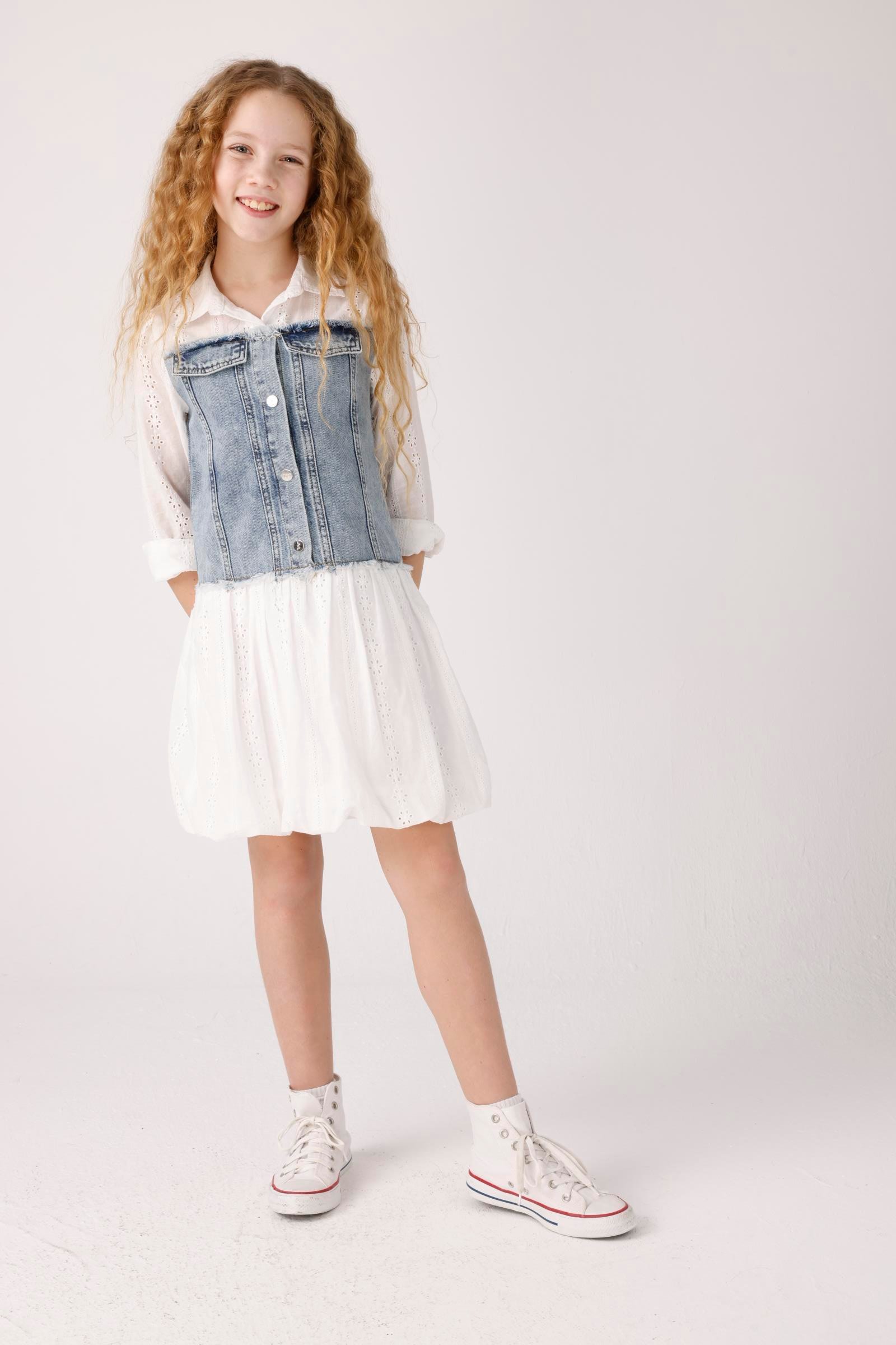 JENA Denim Parçalı Elbise - Mavi