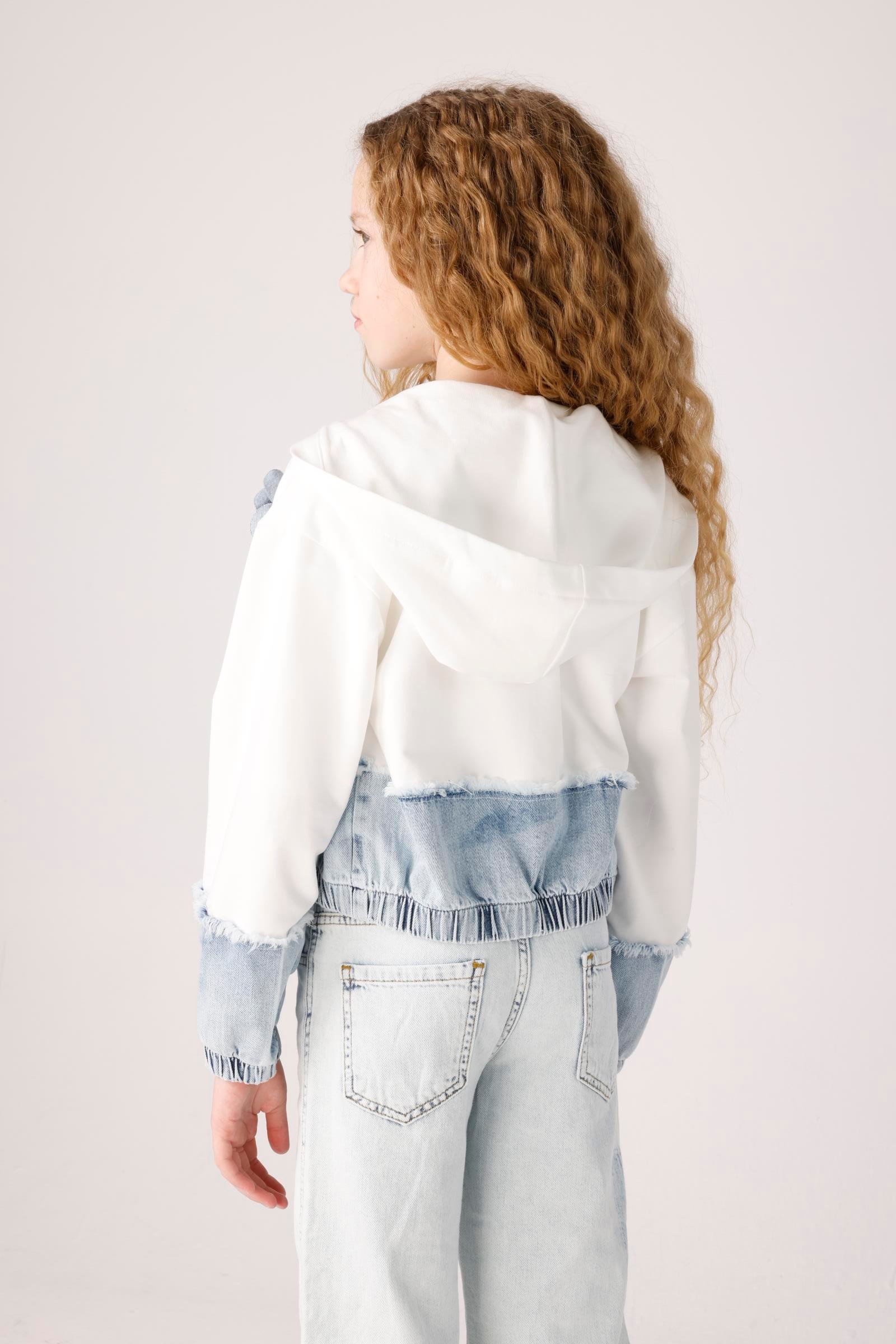 JENA Denim Parçalı Kız Ceket - Beyaz