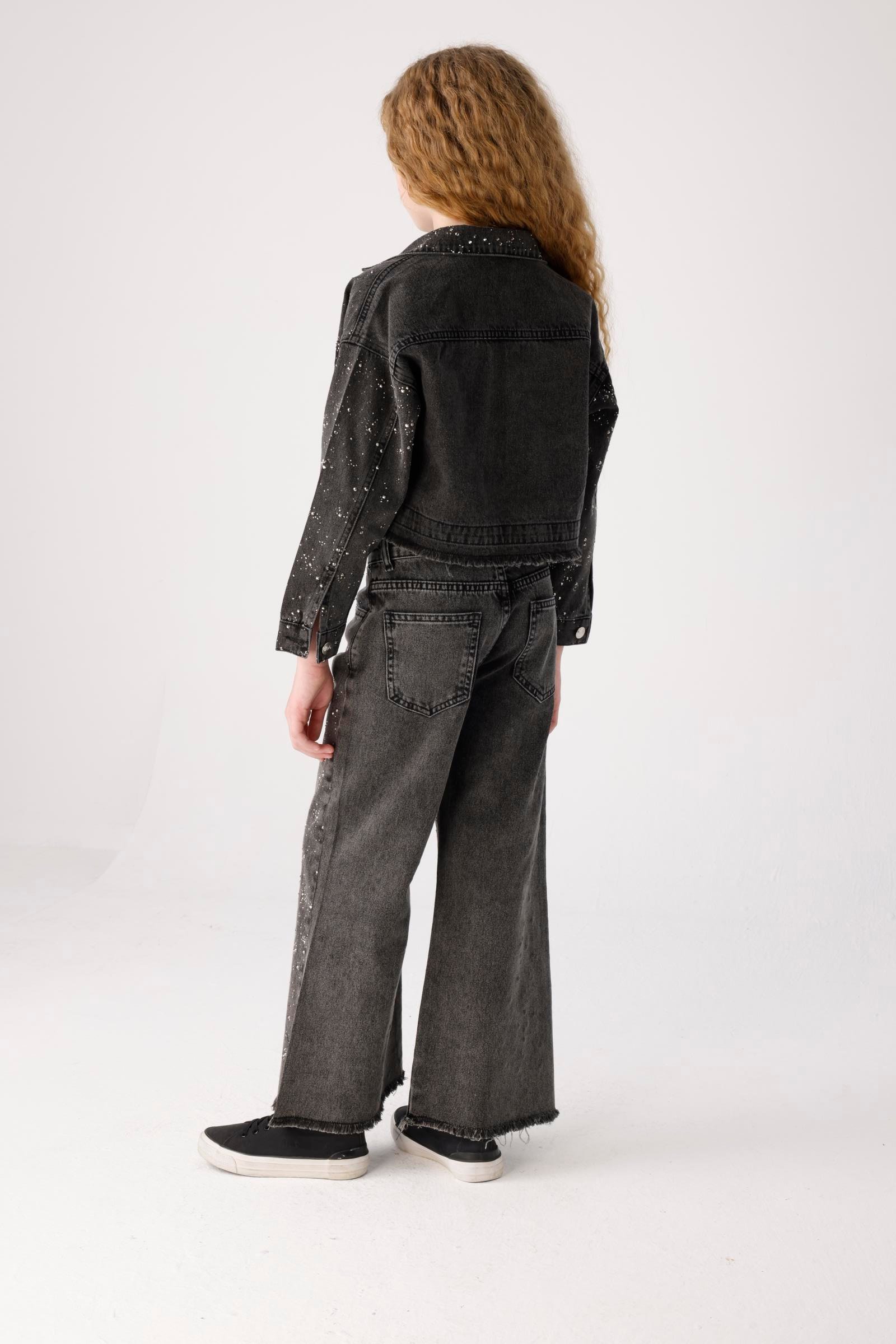 JENA Diamond Denim Kız Ceket - Siyah