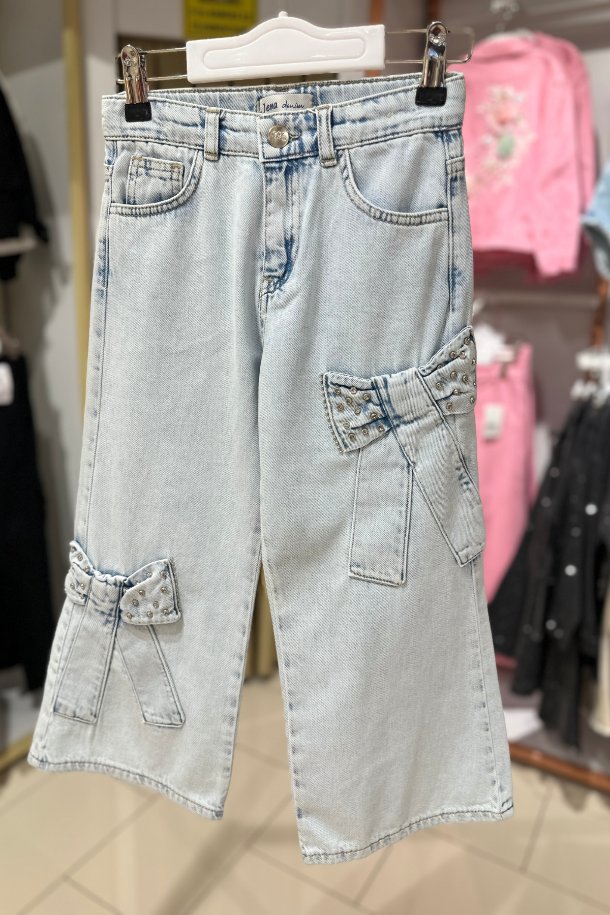 JENA Fiyonklu Taşlı Kız Pantolon - Mavi