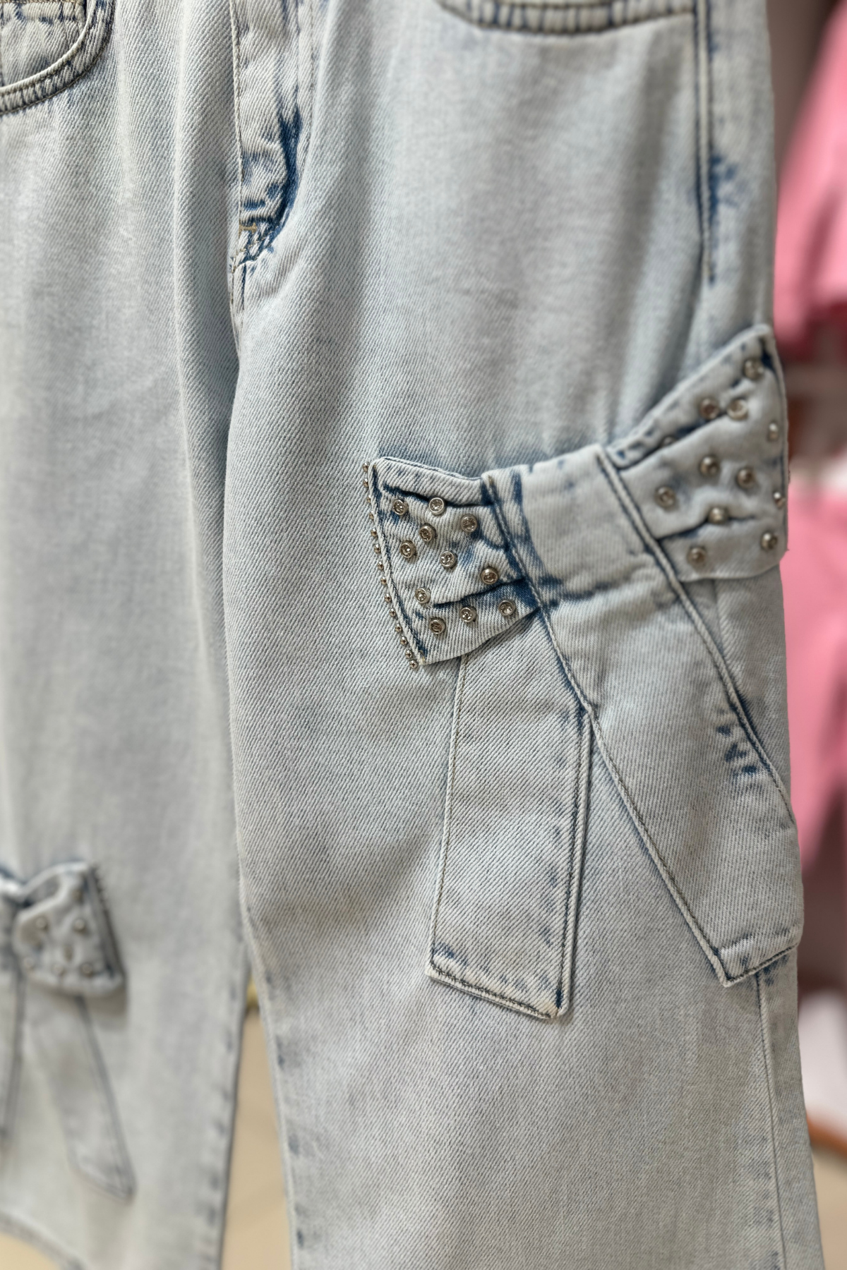 JENA Fiyonklu Taşlı Kız Pantolon - Mavi