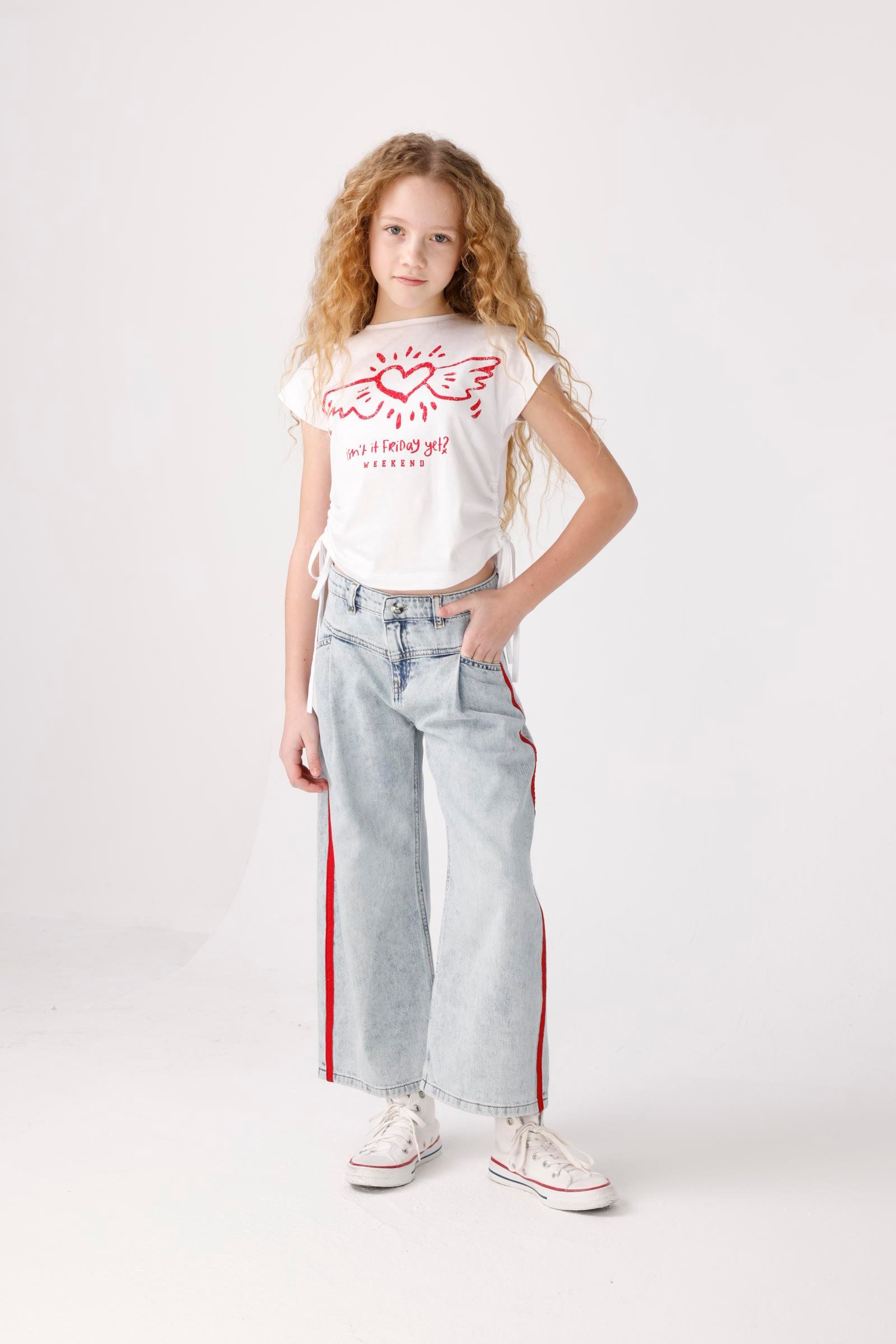 JENA Kanatlı Kalp Kız Tişört - Kırmızı