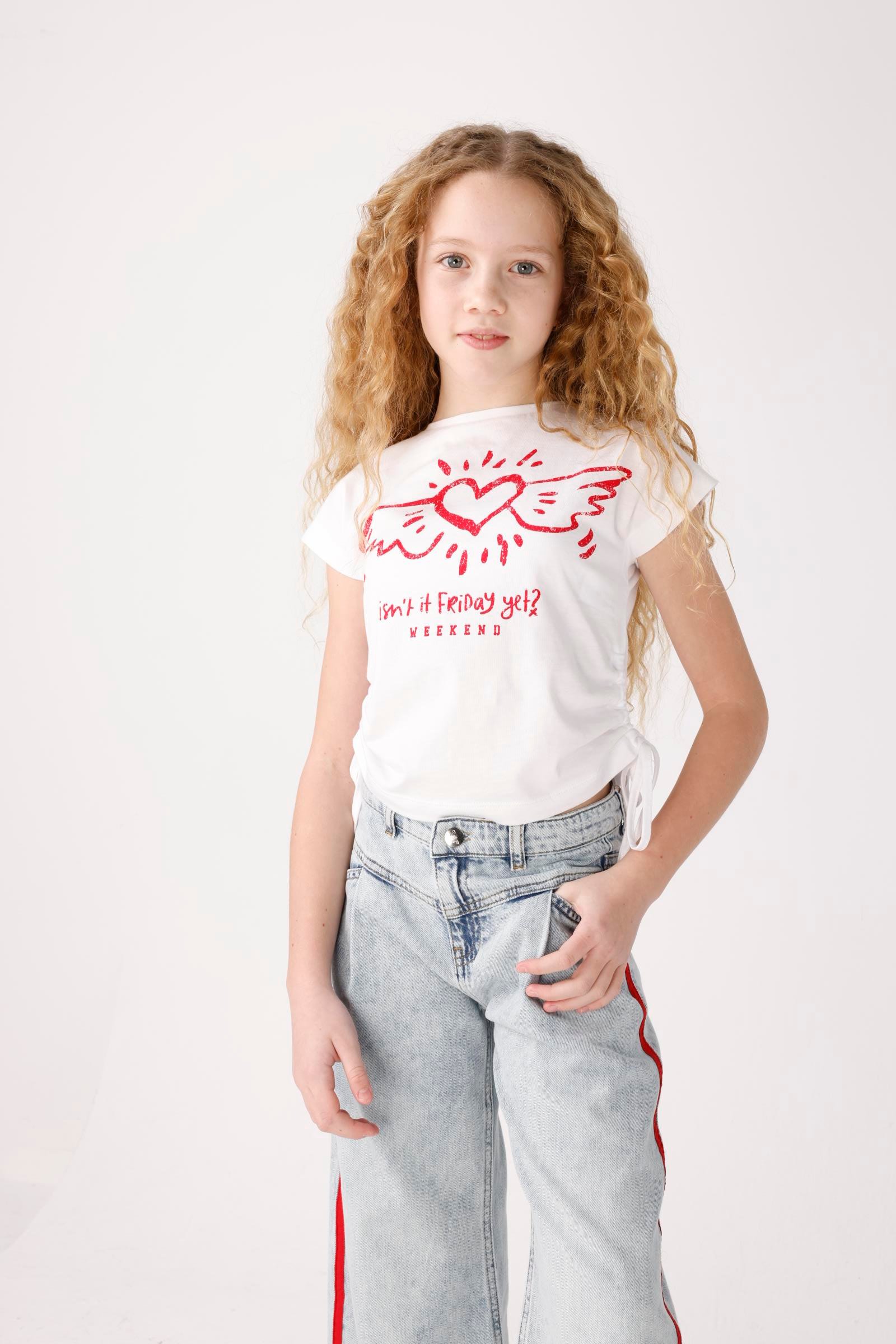 JENA Kanatlı Kalp Kız Tişört - Kırmızı