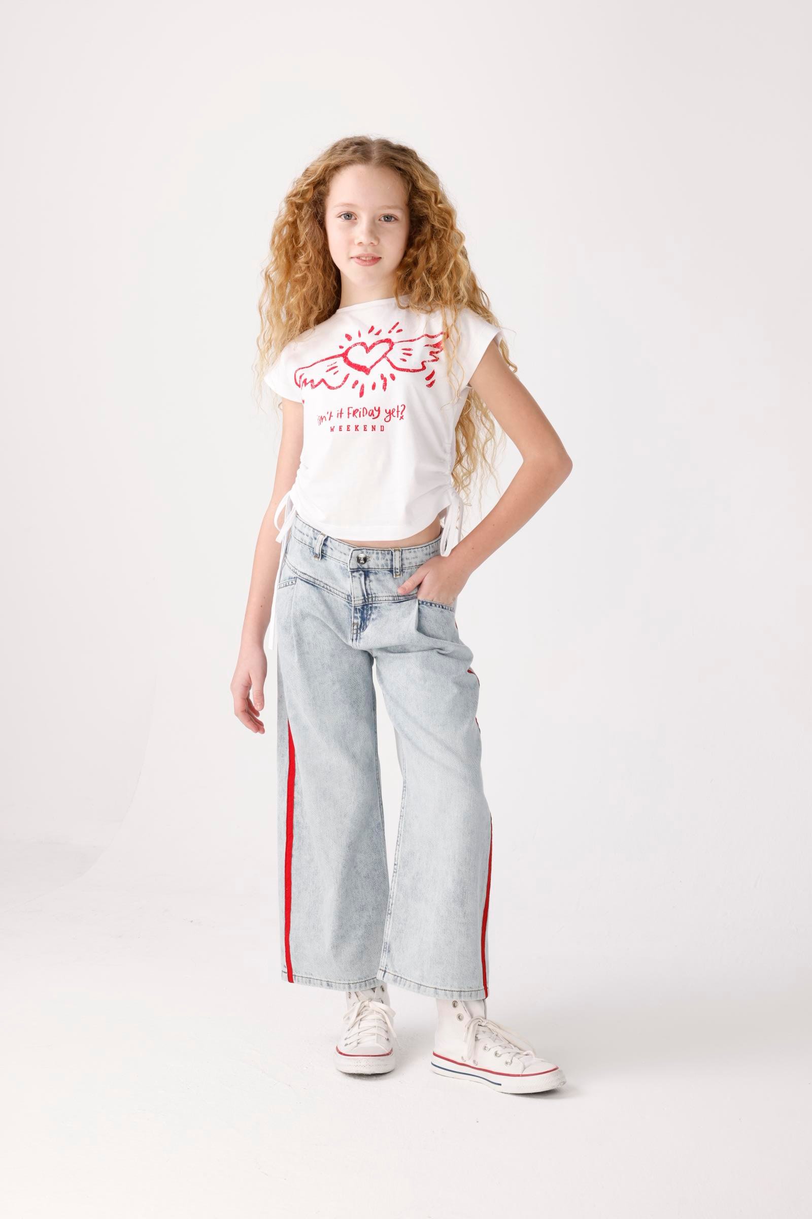 JENA Kanatlı Kalp Kız Tişört - Kırmızı