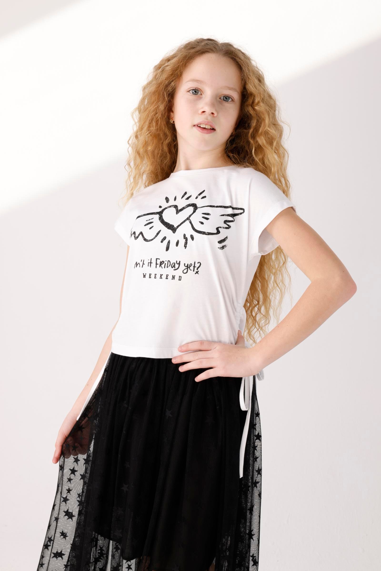 JENA Kanatlı Kalp Kız Tişört - Siyah