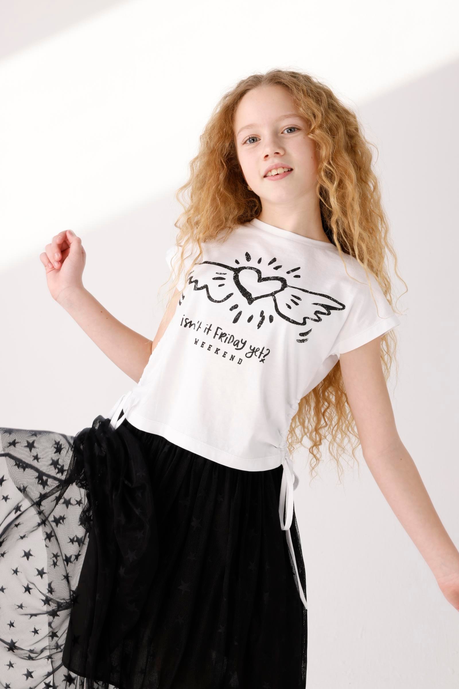 JENA Kanatlı Kalp Kız Tişört - Siyah