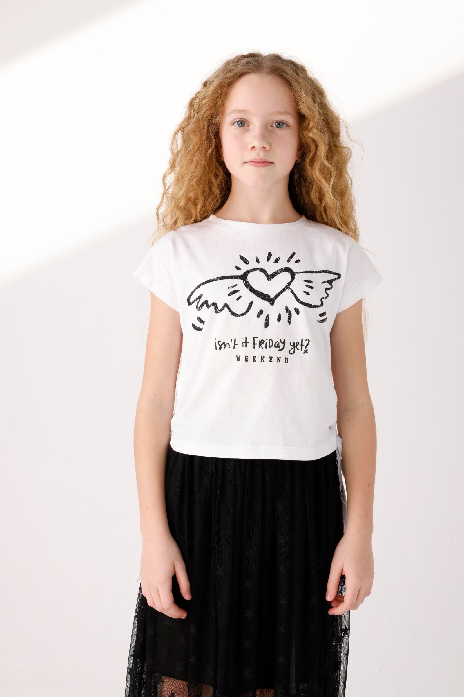 JENA Kanatlı Kalp Kız Tişört - Siyah