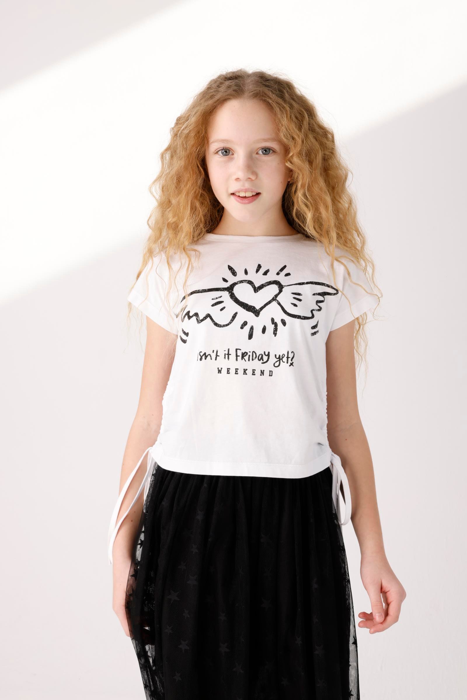 JENA Kanatlı Kalp Kız Tişört - Siyah