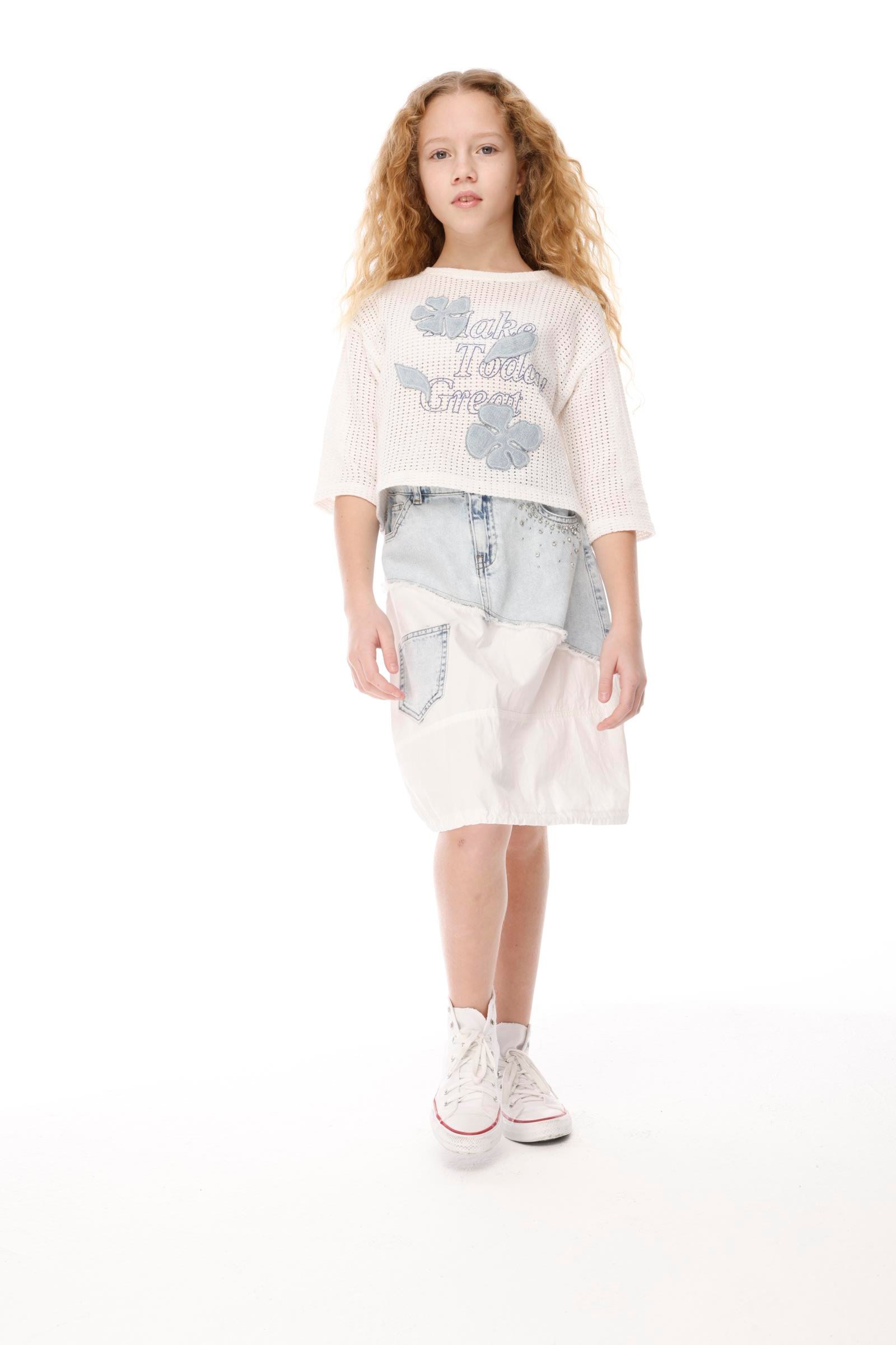 JENA Kot Patch Kız Sweat - Beyaz