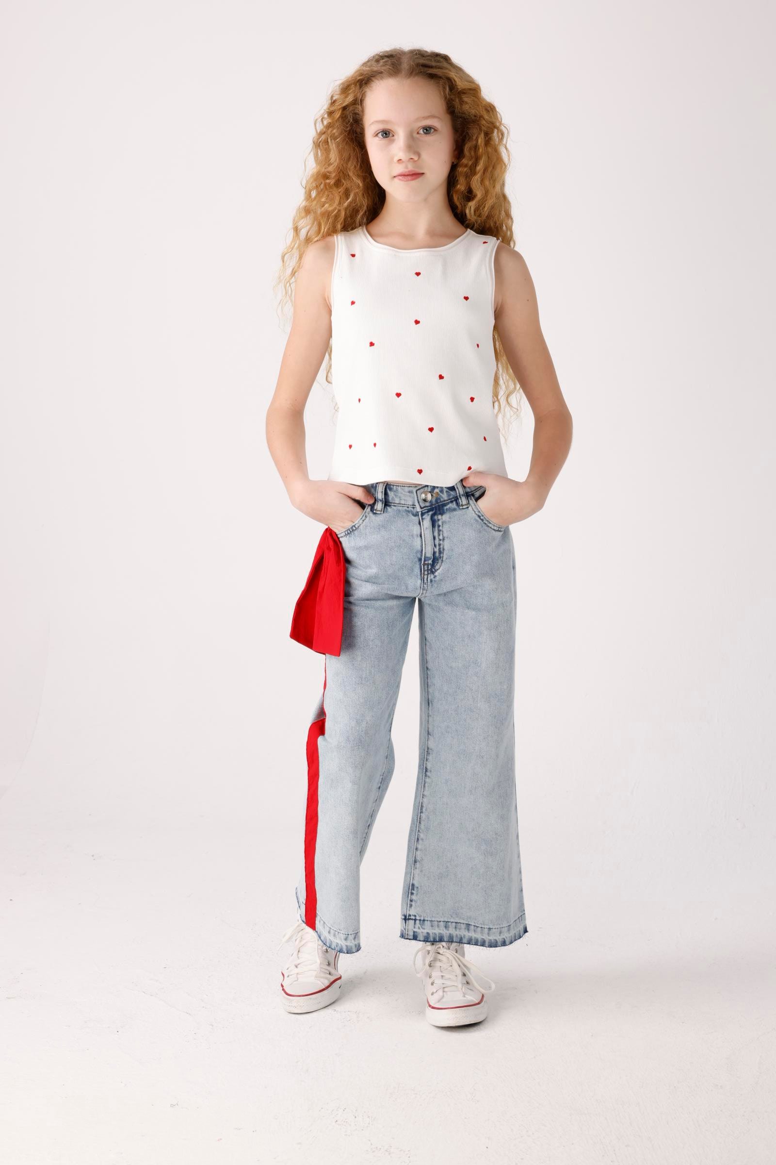 JENA Yanları Kırmızı Fiyonklu Pantolon - Mavi