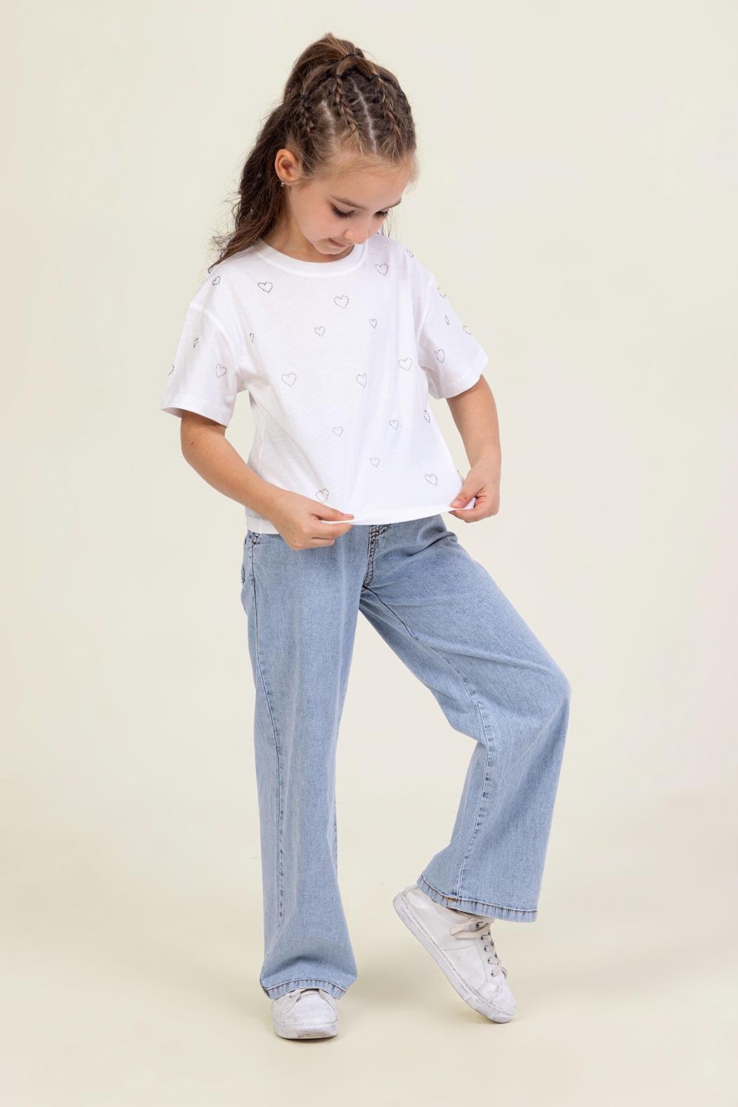 Kalpli Kız Tişört - Ekru