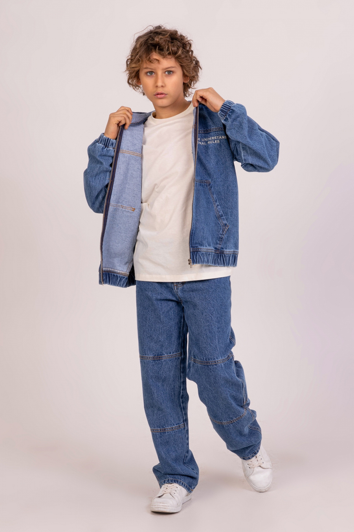 Kapşonlu Erkek Kot Ceket - Mavi