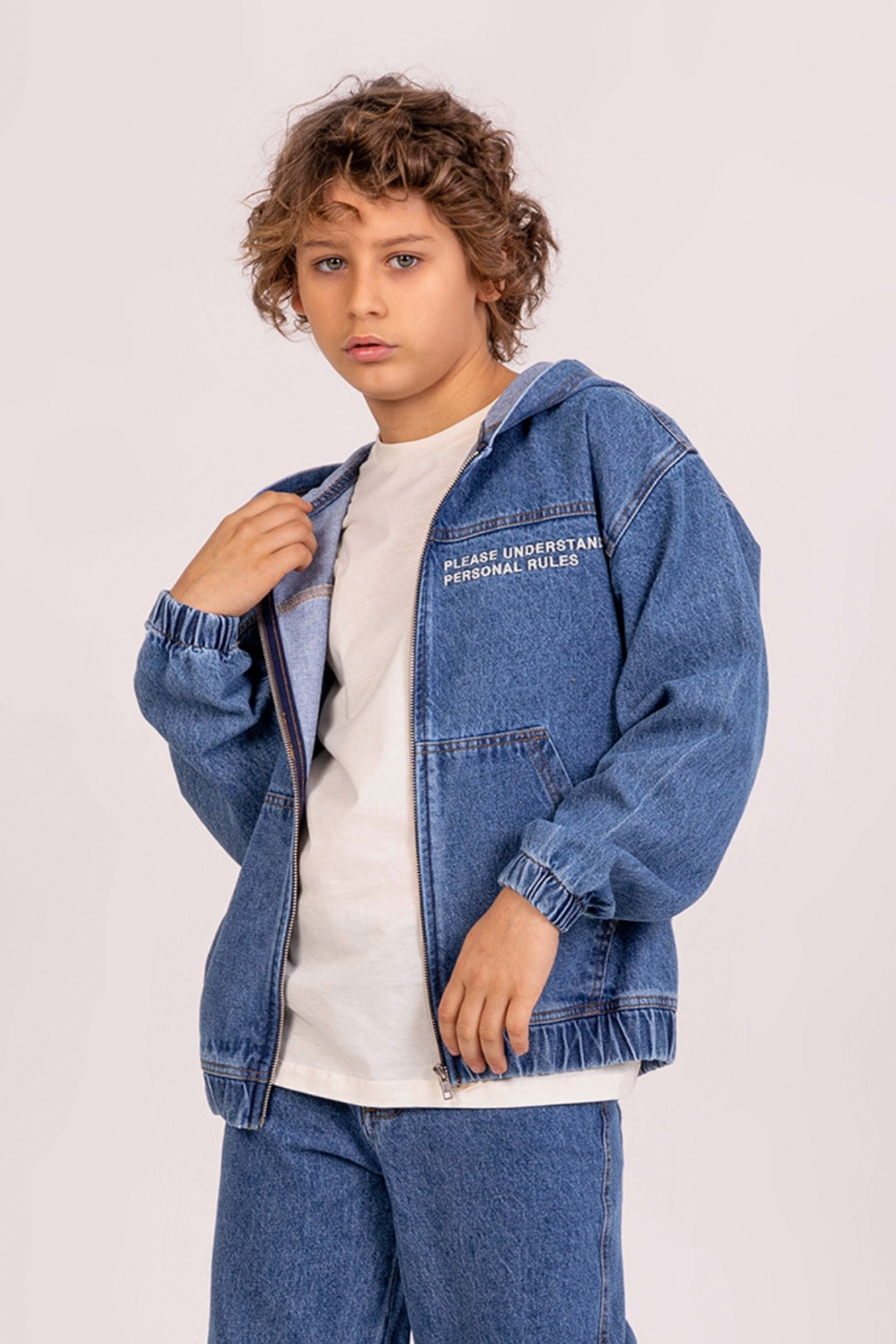 Kapşonlu Erkek Kot Ceket - Mavi