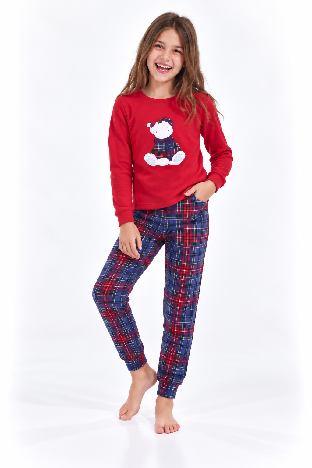 Kardan Adamlı Kız Pijama Takımı - Kırmızı