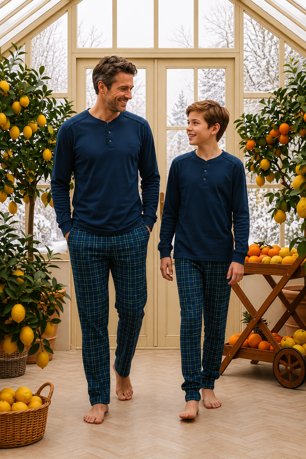 Kareli Erkek Pijama Takımı - Lacivert
