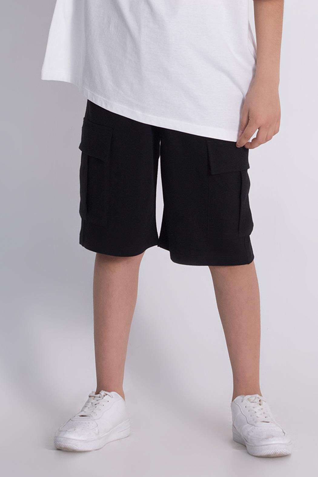 Kargo Cep Penye Şort - Siyah