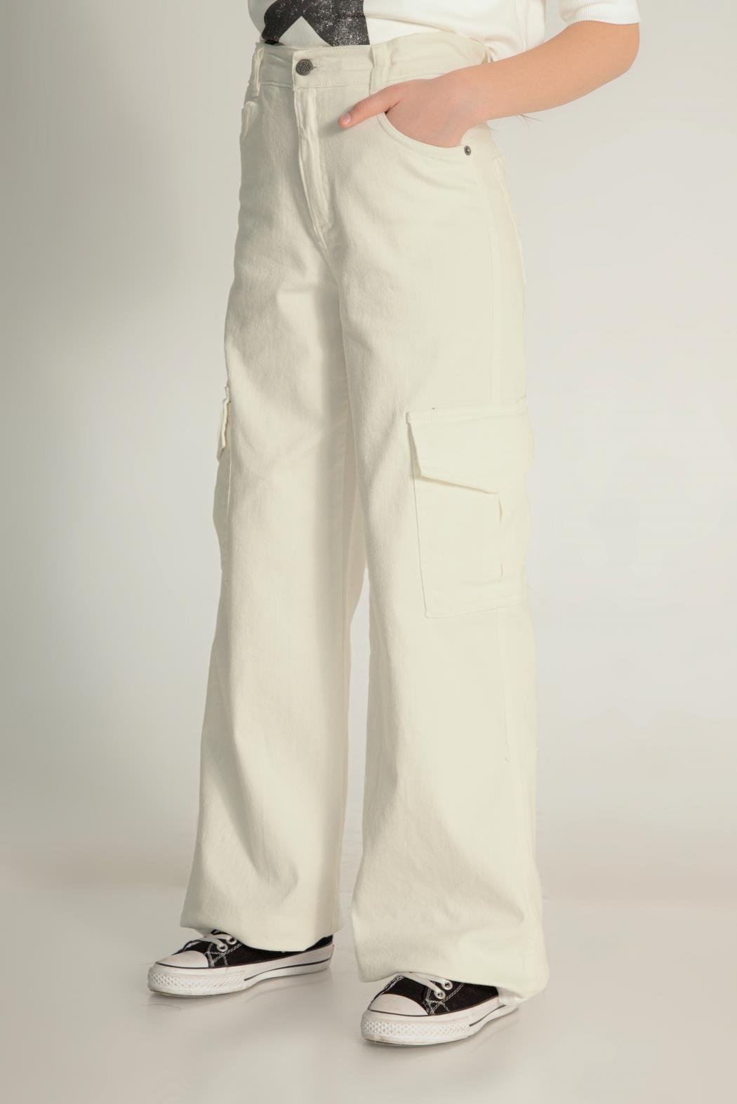 Kargo Geniş Paça Kız Pantolon - Krem