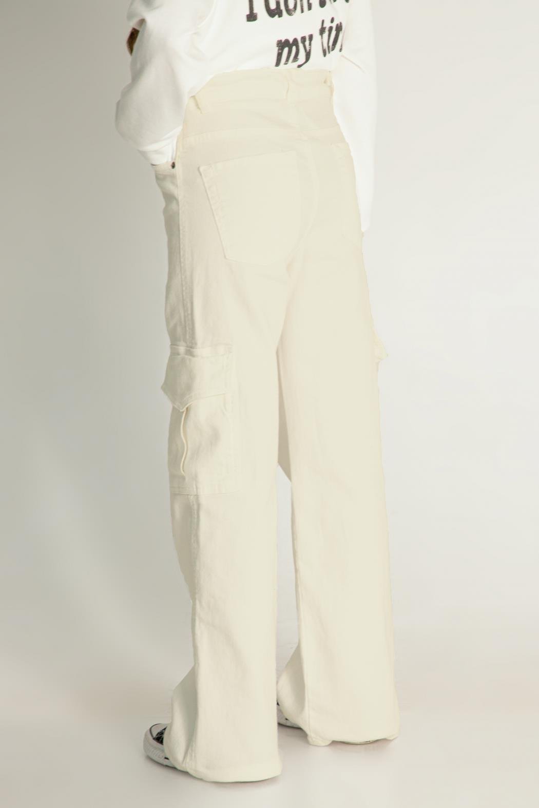 Kargo Geniş Paça Kız Pantolon - Krem