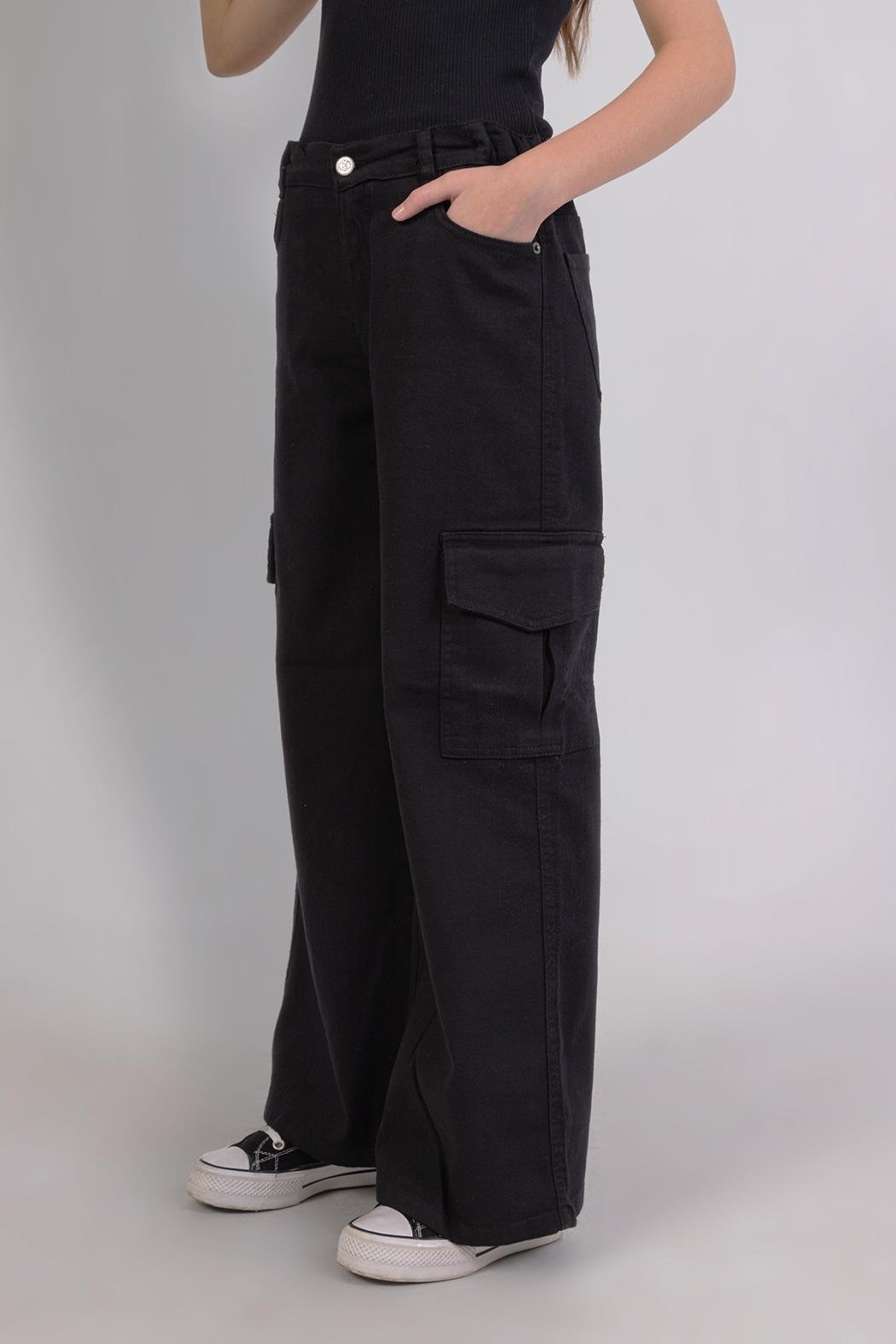 Kargo Geniş Paça Kız Pantolon - Siyah