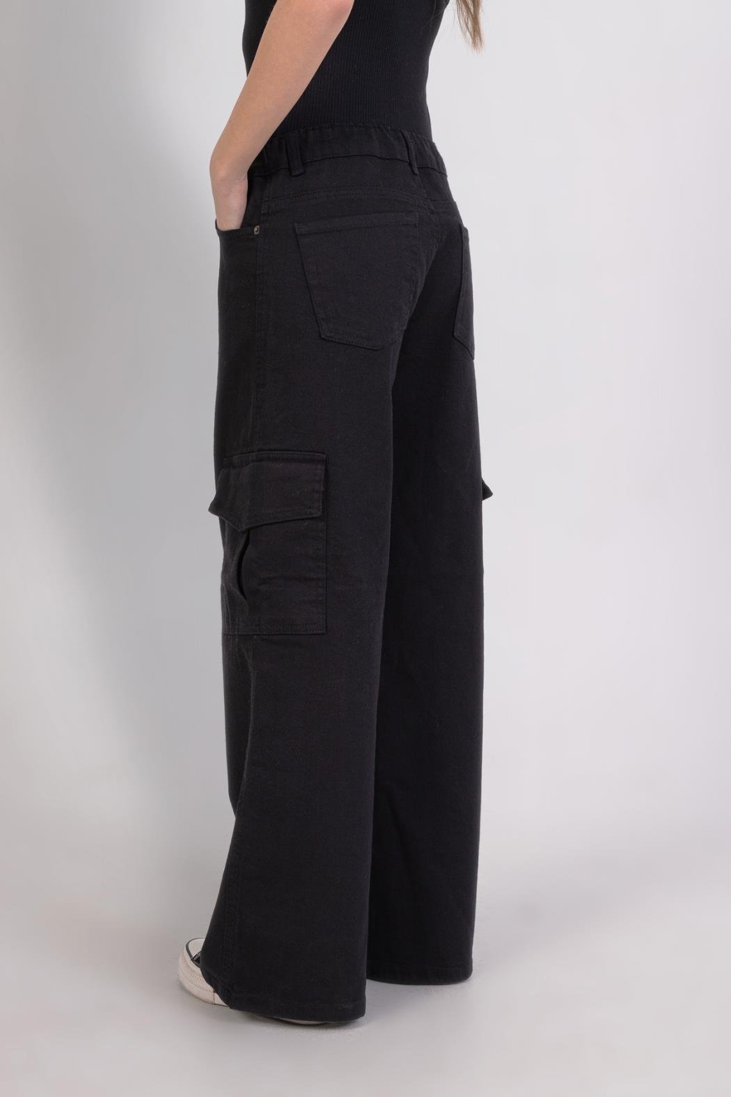Kargo Geniş Paça Kız Pantolon - Siyah