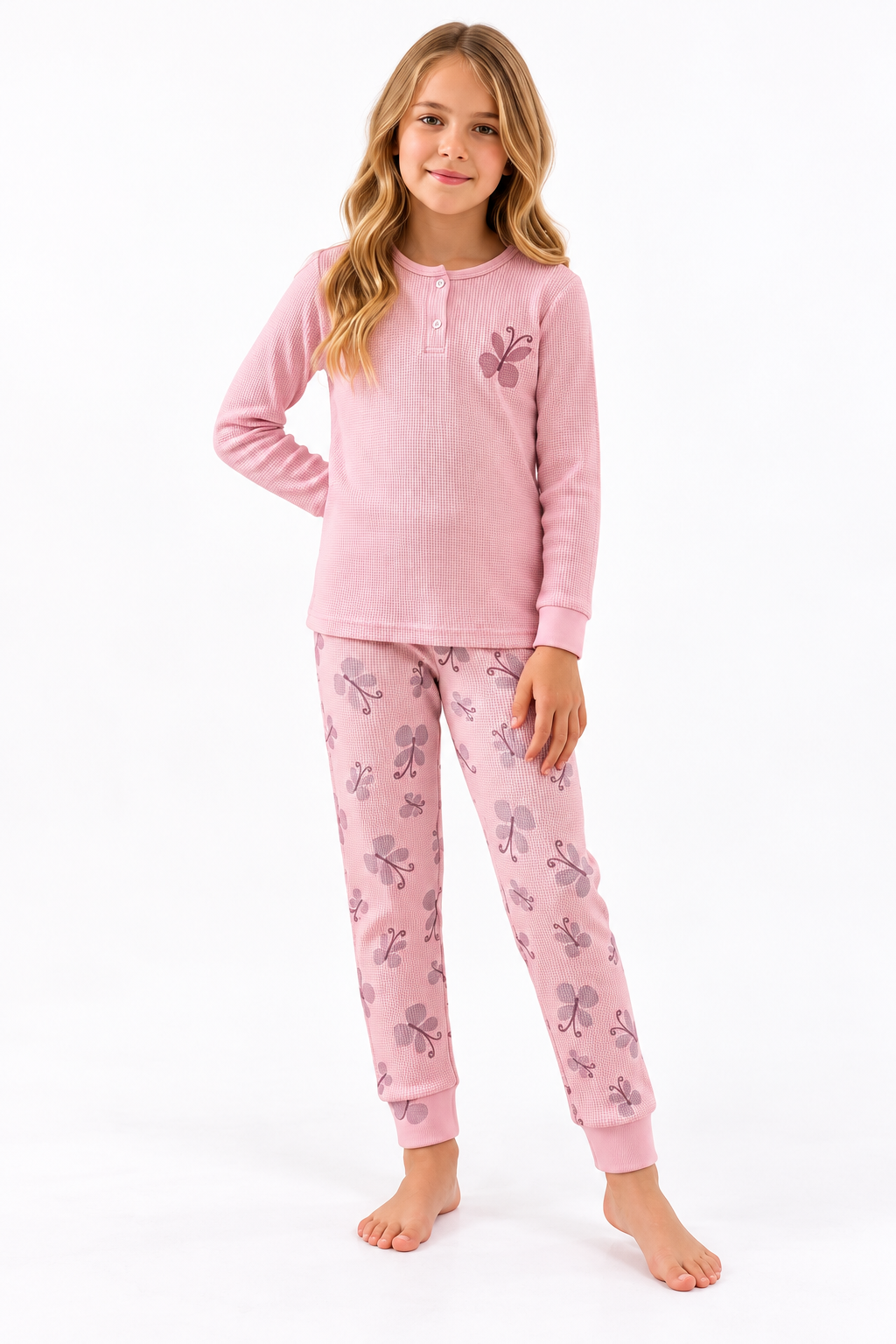 Kelebekli Kız Pijama Takımı - Pembe